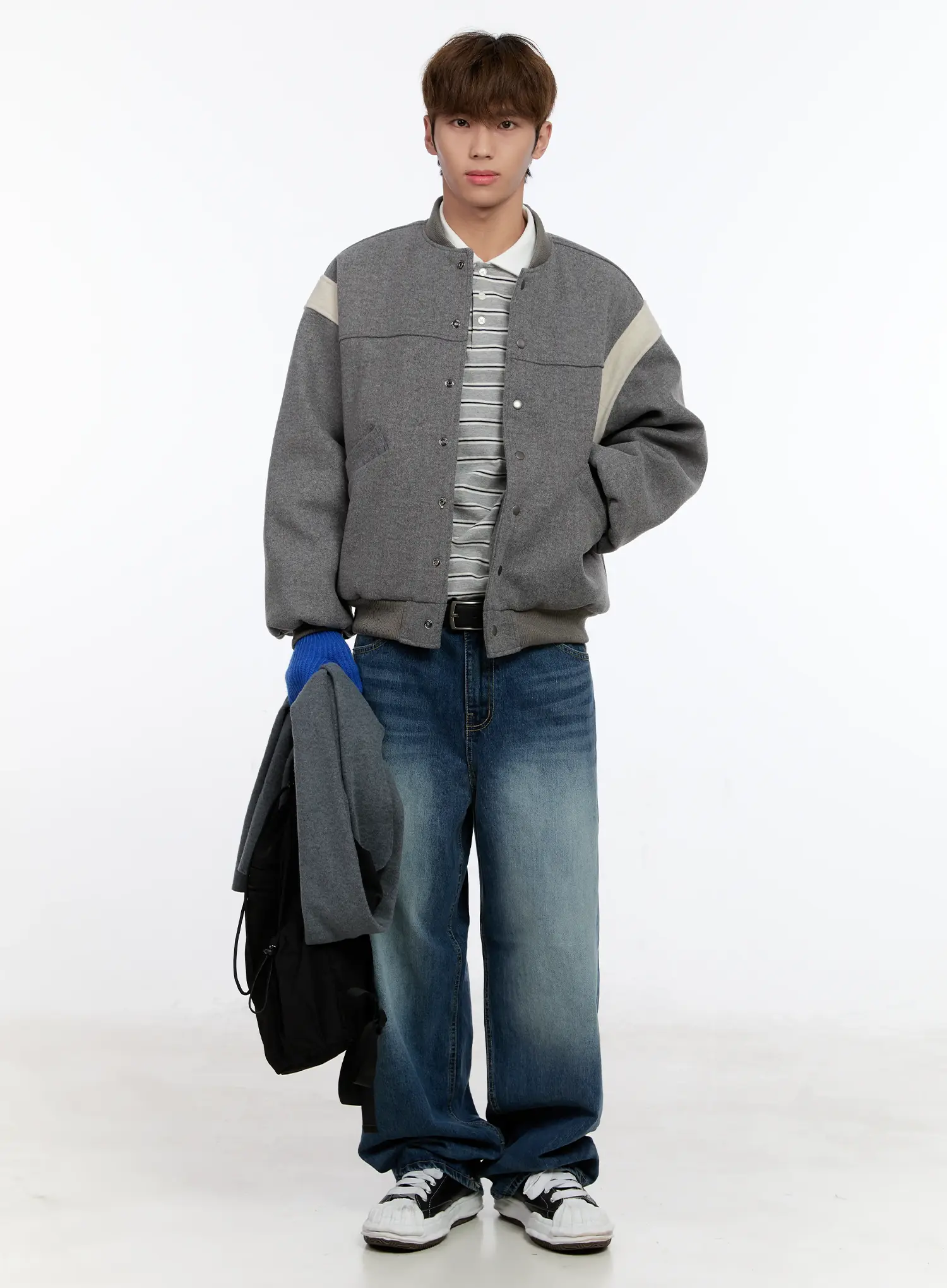 Men's Wool Blended Bomber Jacket IN512 - Image 9