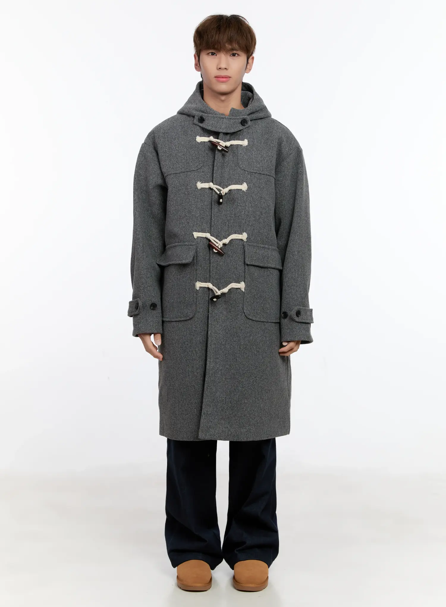 Men's Wool Blended Long Toggle Coat IN512 - Image 13