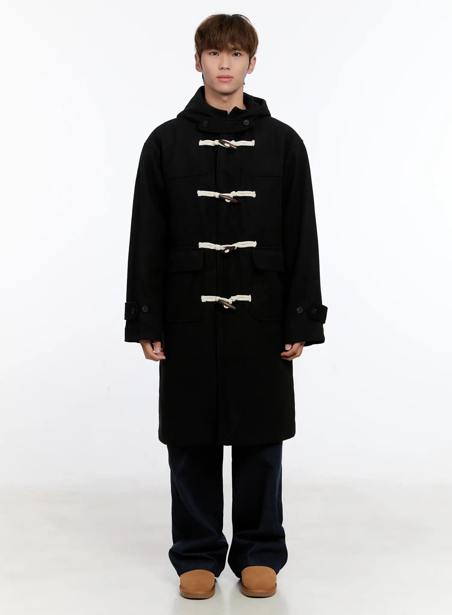 Men's Wool Blended Long Toggle Coat IN512 - Image 14