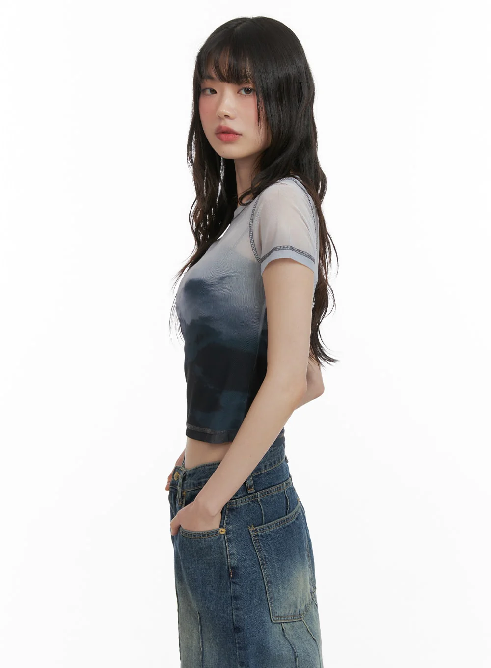 Mesh Graphic Cropped Tee CA412 - Image 4
