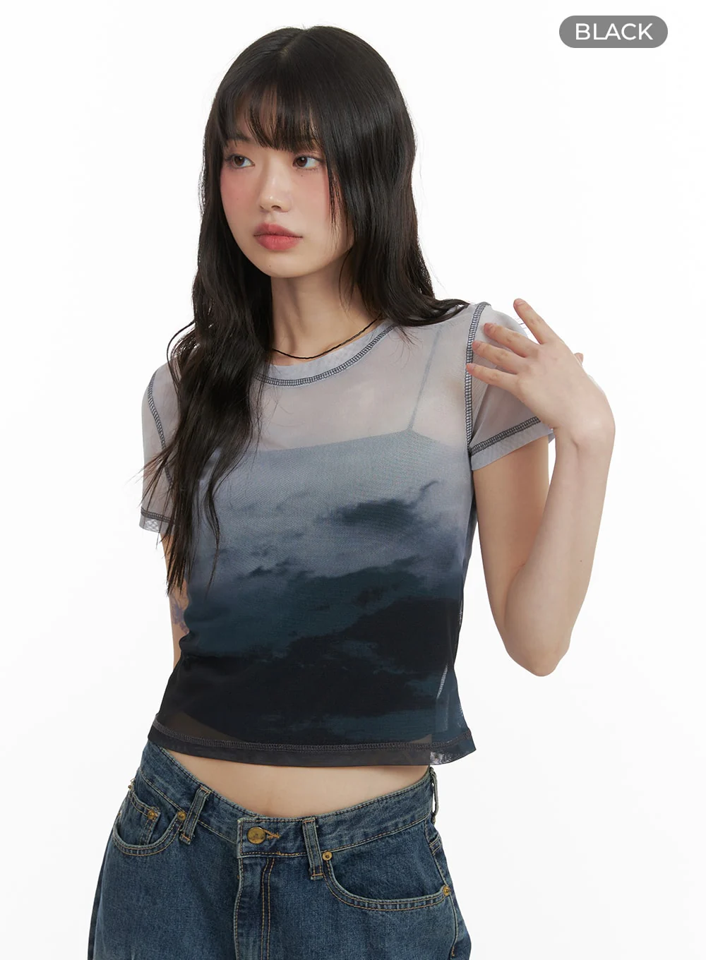 Mesh Graphic Cropped Tee CA412 - Image 6
