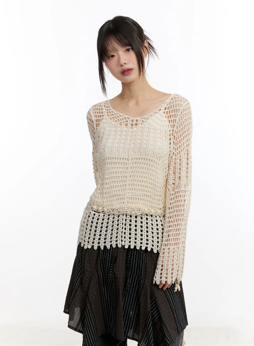 Mesh Knit Sweater with Belt and Tank Top CA508 - Image 14