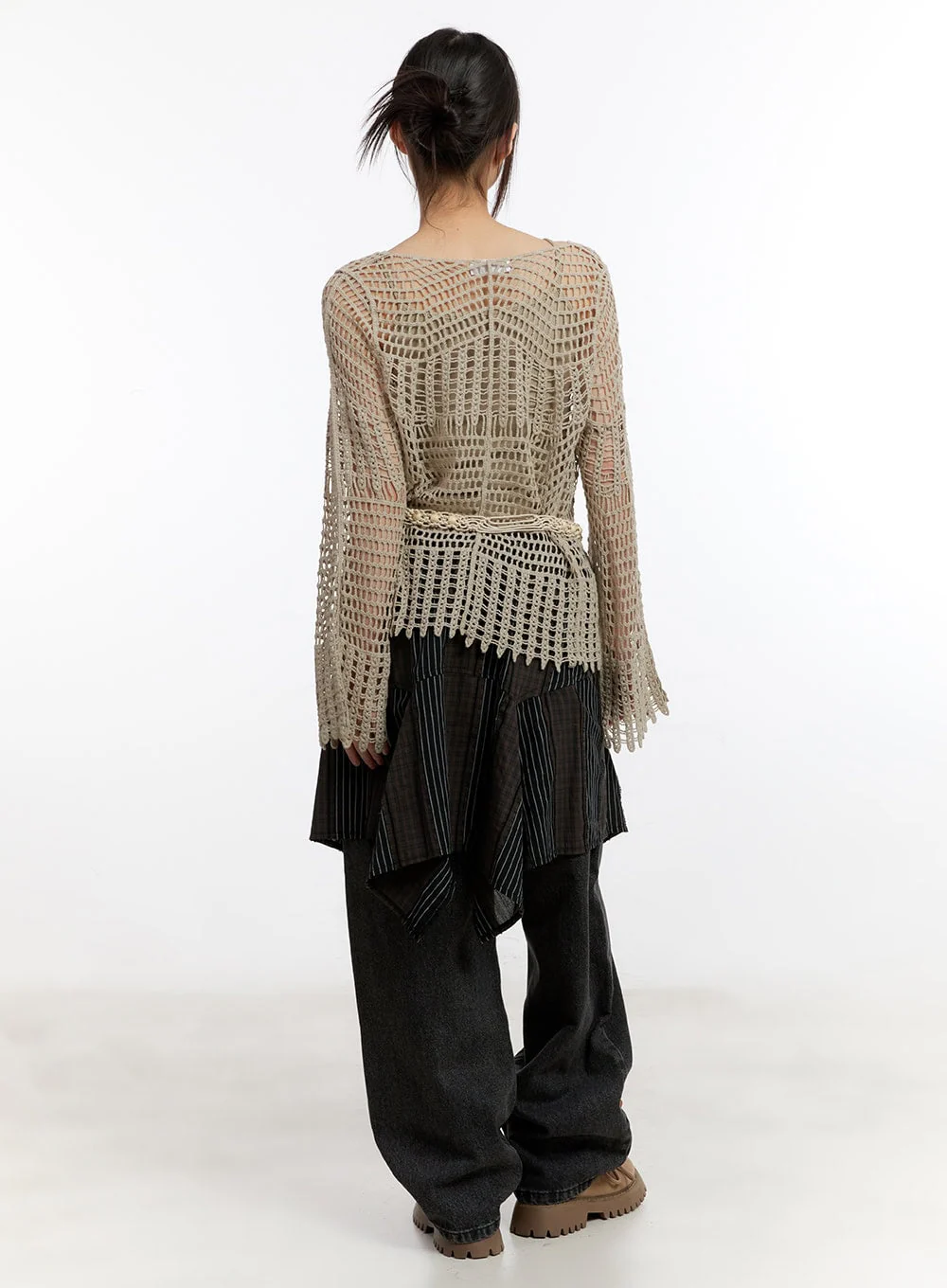 Mesh Knit Sweater with Belt and Tank Top CA508 - Image 4
