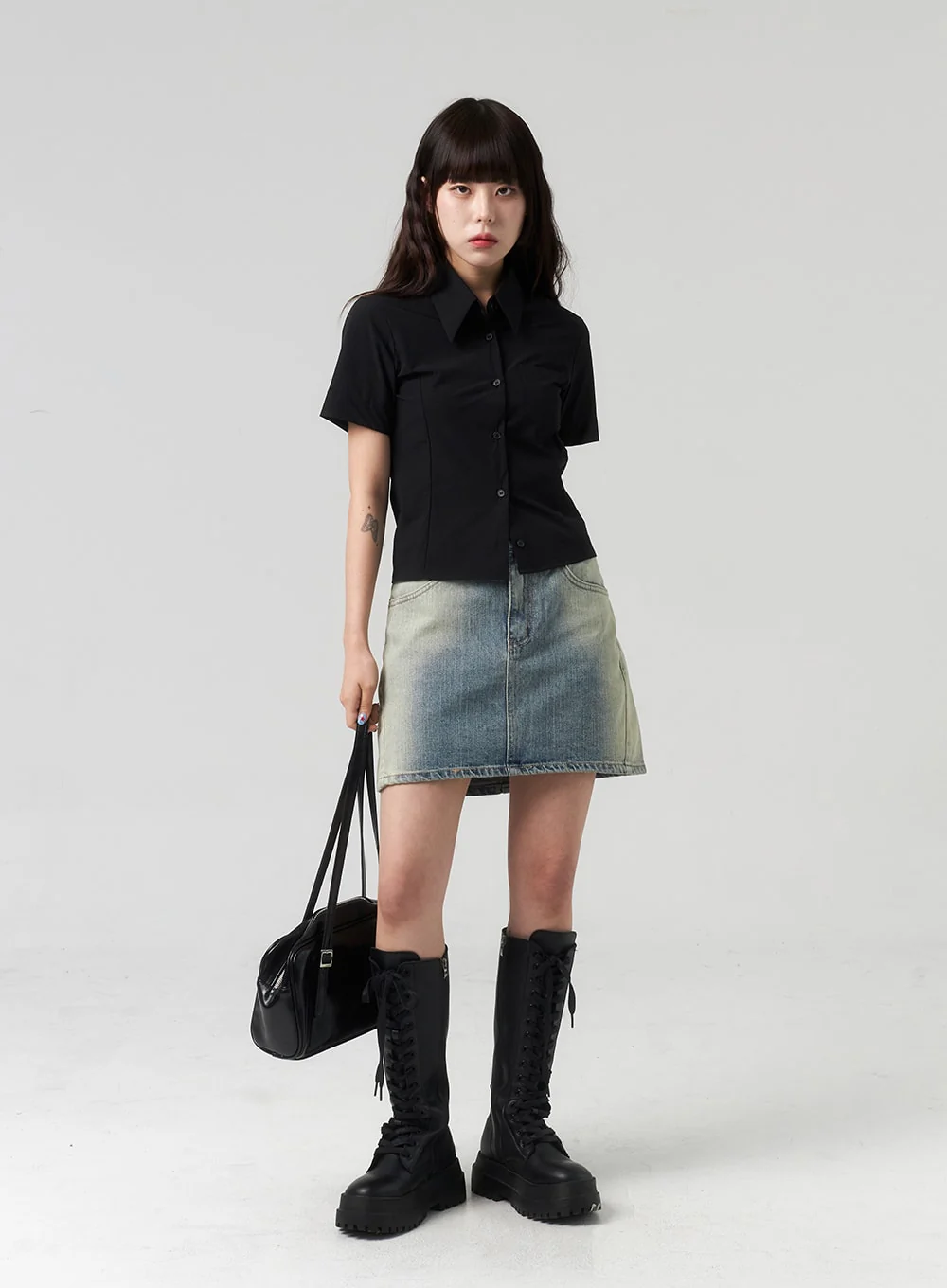 Mid-Rise Denim Mini Skirt CL318 - Image 10
