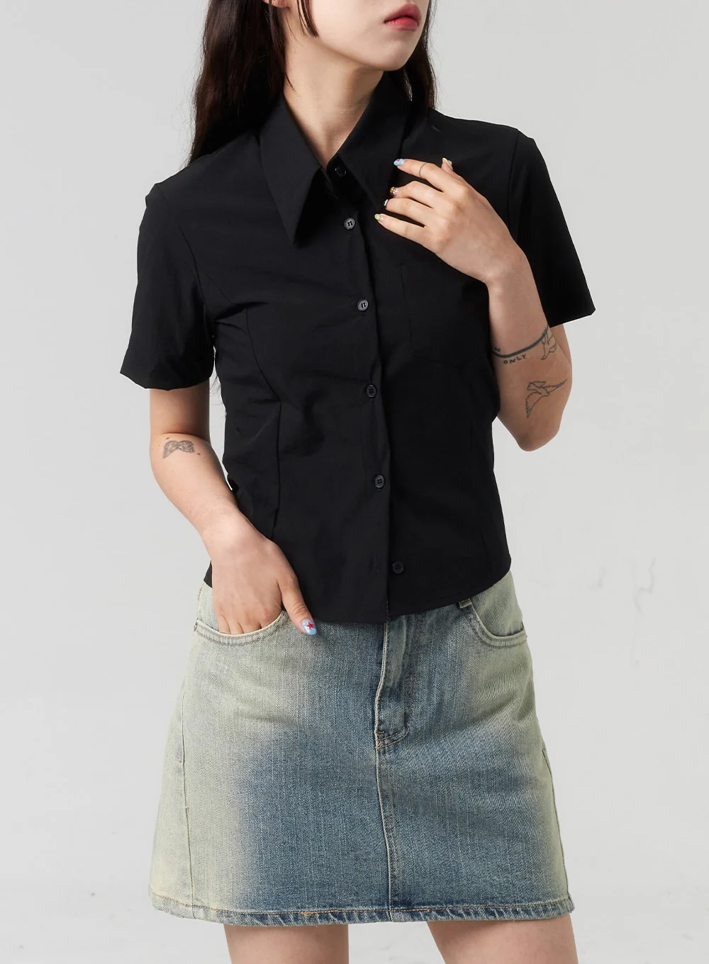 Mid-Rise Denim Mini Skirt CL318 - Image 11