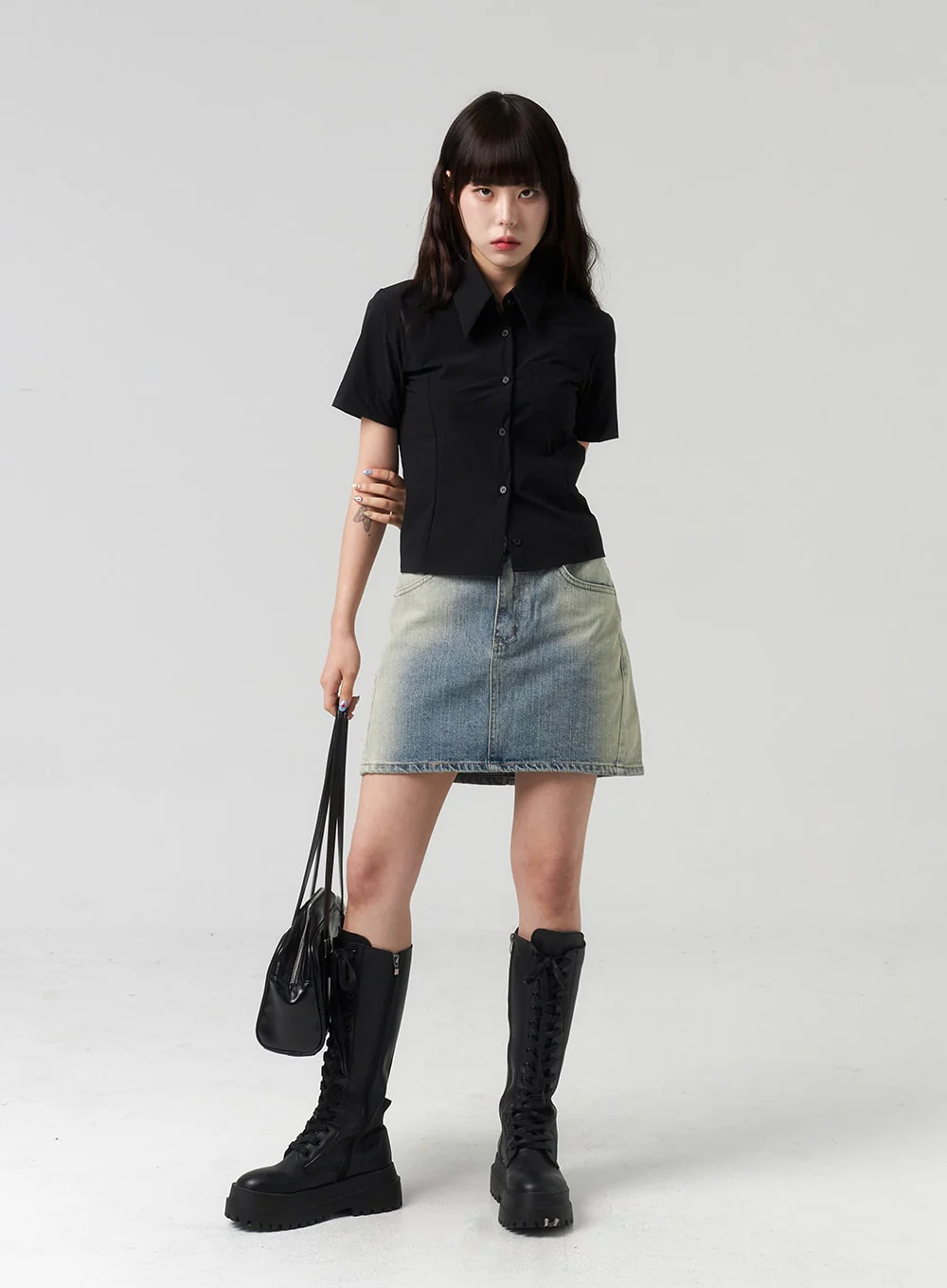 Mid-Rise Denim Mini Skirt CL318 - Image 13