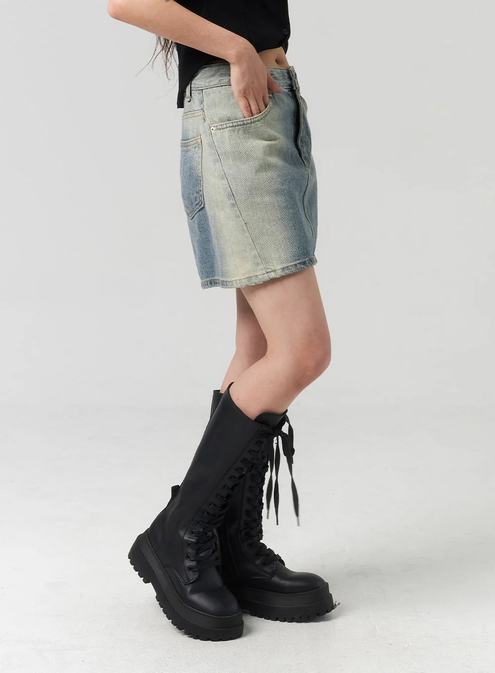 Mid-Rise Denim Mini Skirt CL318 - Image 9