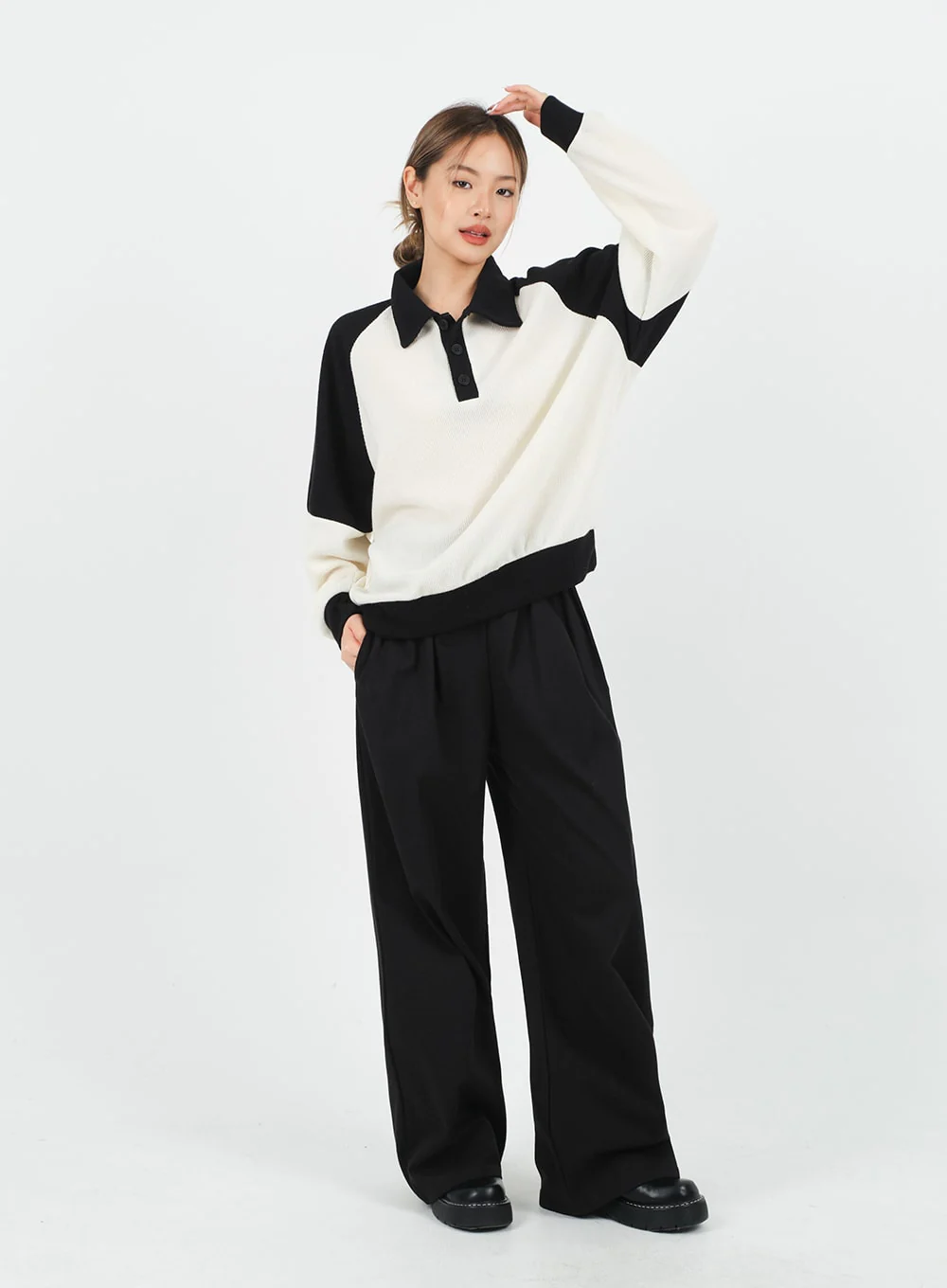 Mid-rise Wide Banded Cotton Pants CA08 - Image 6