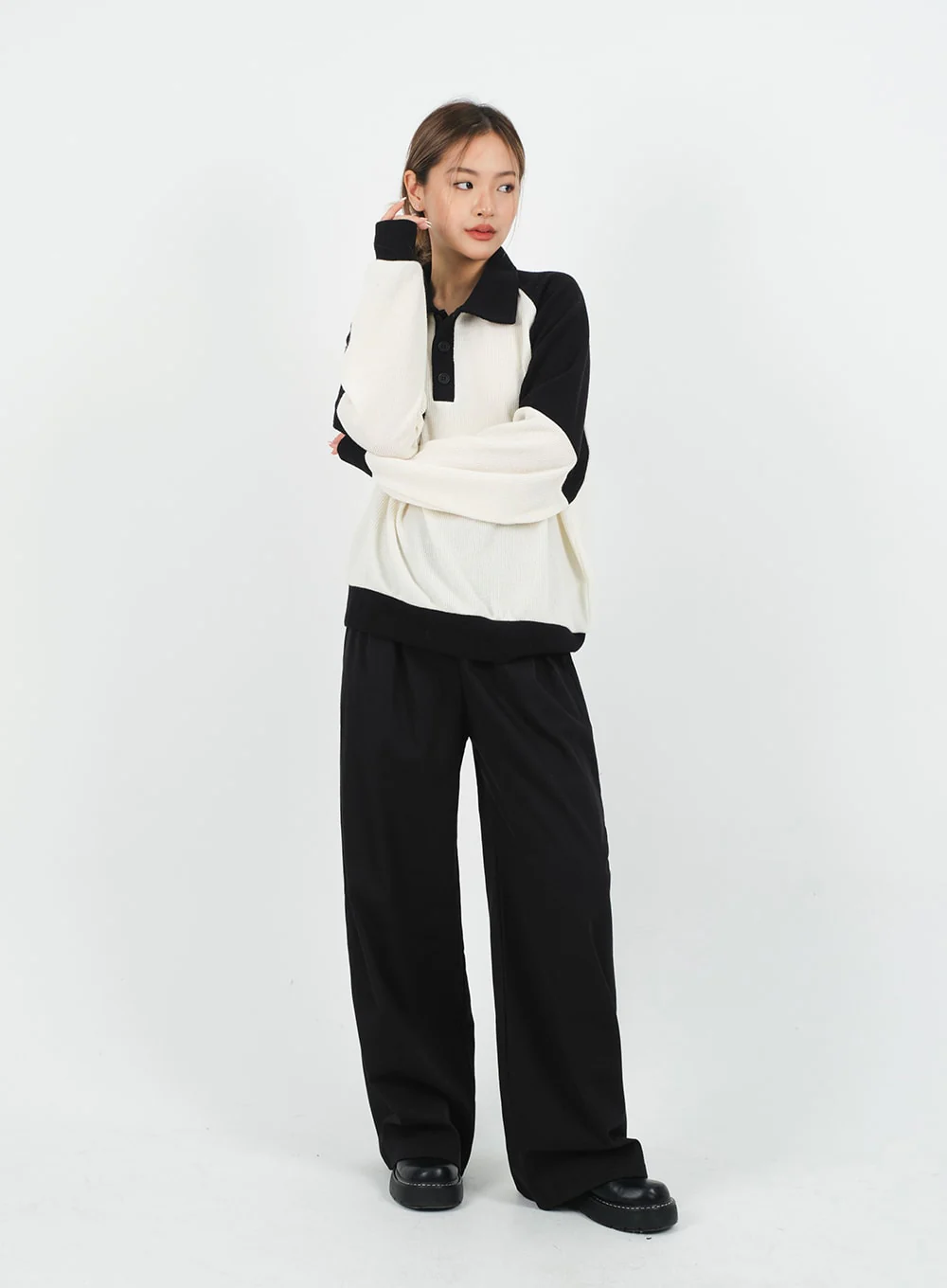 Mid-rise Wide Banded Cotton Pants CA08 - Image 8