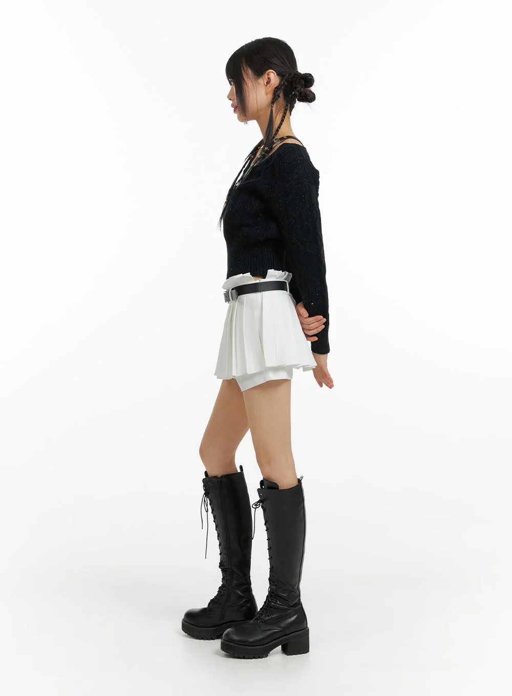 Mid Waist Pleated Mini Skirt with Belt CF420 - Image 5