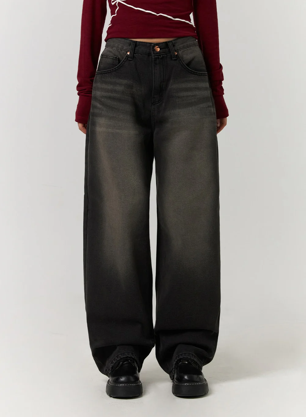 Mid Waist Wide Leg Washed Jeans CD329 - Image 4