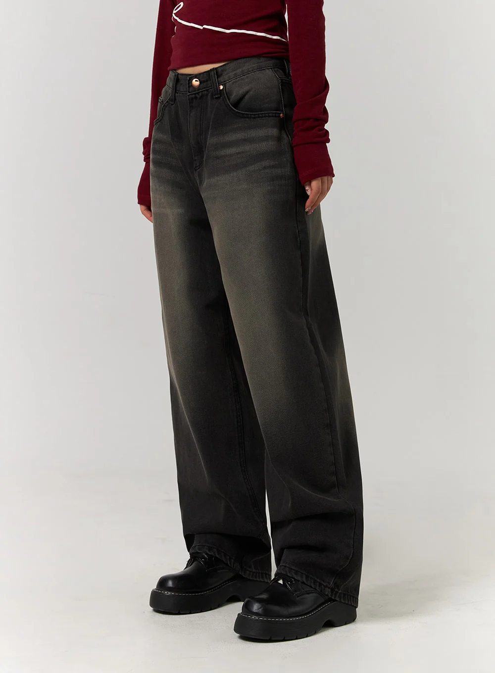 Mid Waist Wide Leg Washed Jeans CD329 - Image 5