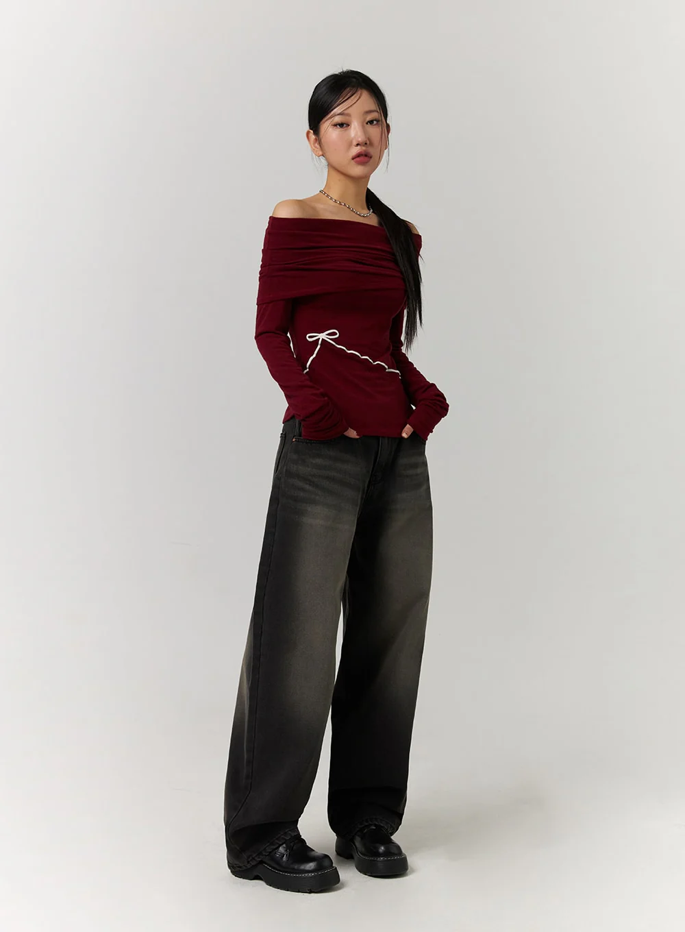 Mid Waist Wide Leg Washed Jeans CD329 - Image 6