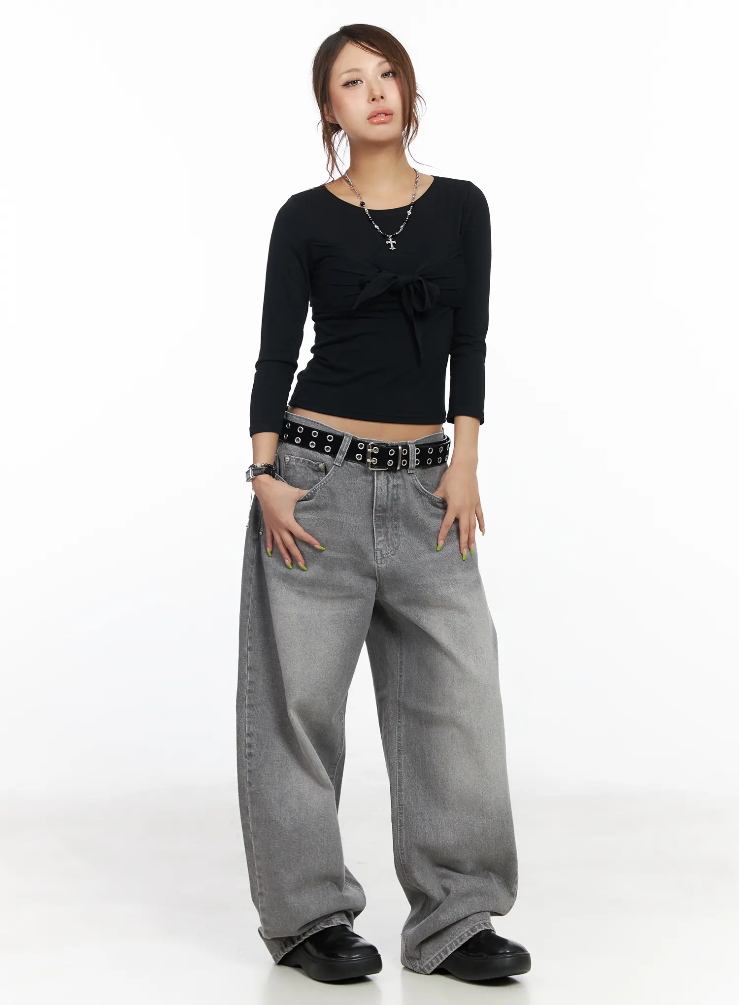 Milena Gray Wash Wide Leg Jeans CF511 - Image 2