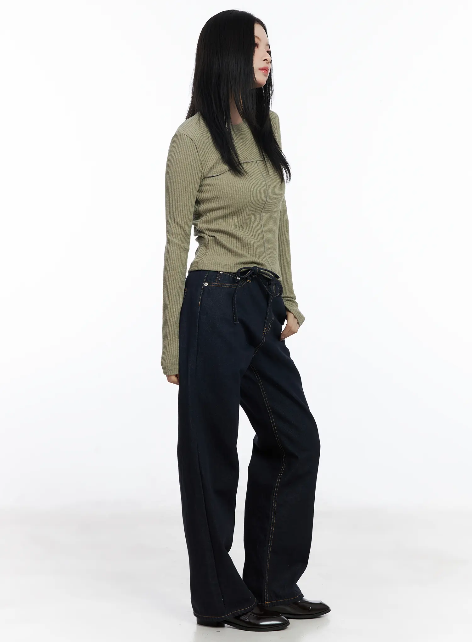 Mingi Non-Fade Semi-Wide Belted Jeans CJ519 - Image 6