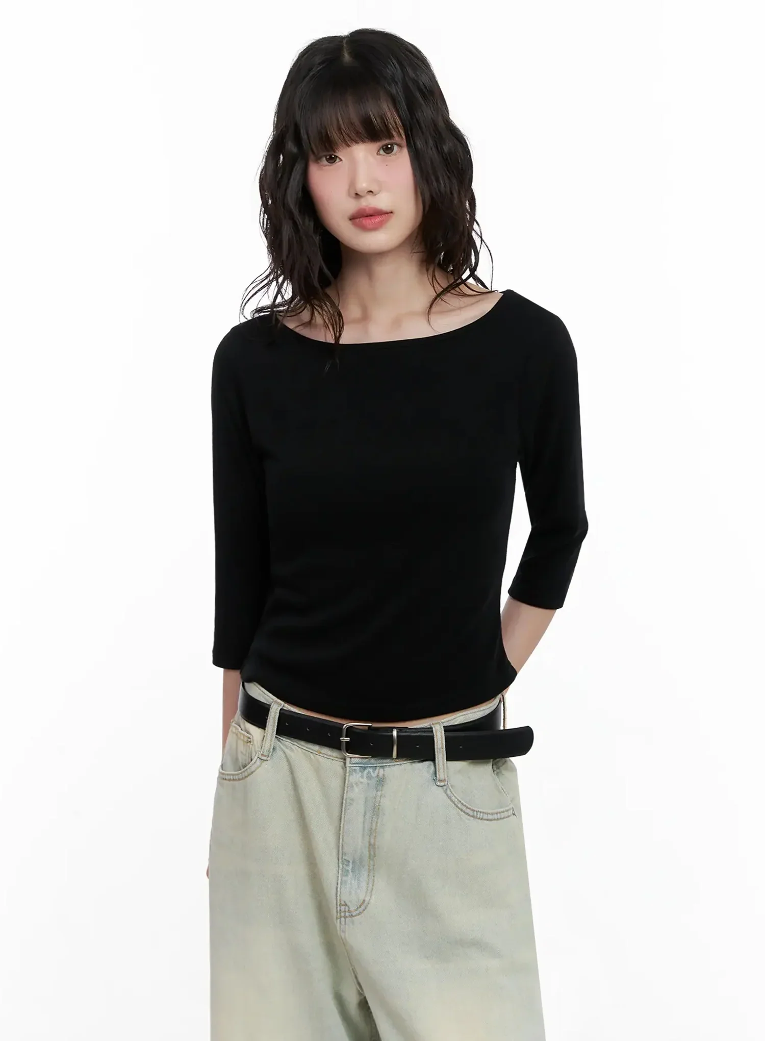 Minimalist Black Boat Neck Top IL531 - Image 17