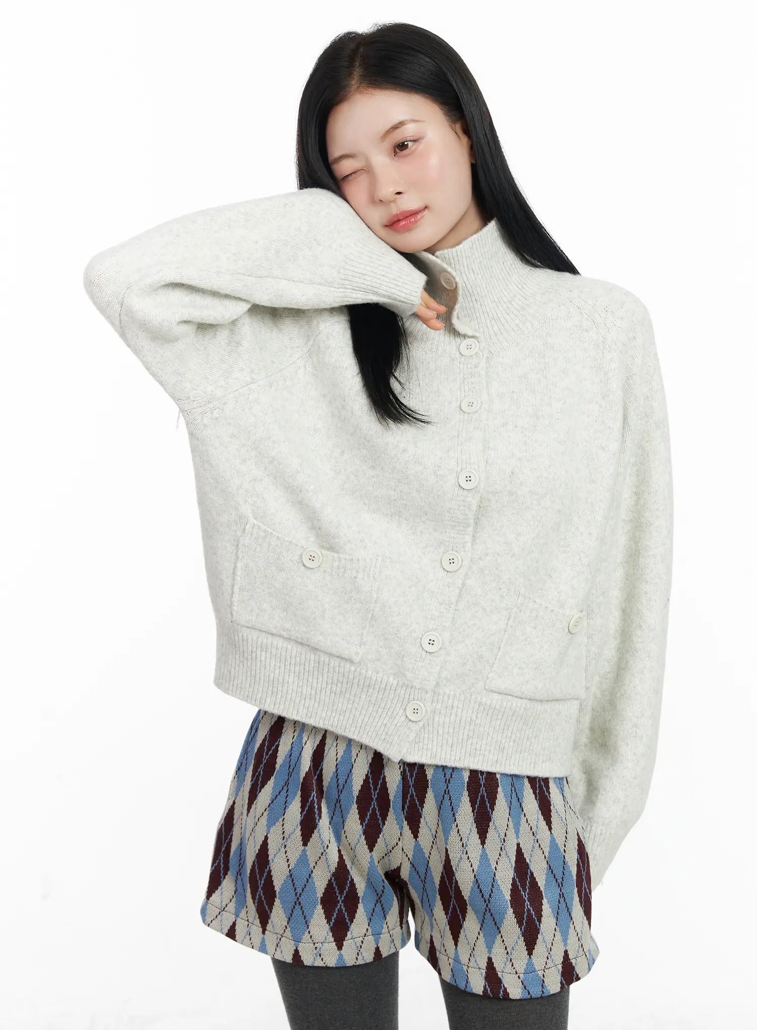 Mock Neck Buttoned Knit Cardigan CJ520