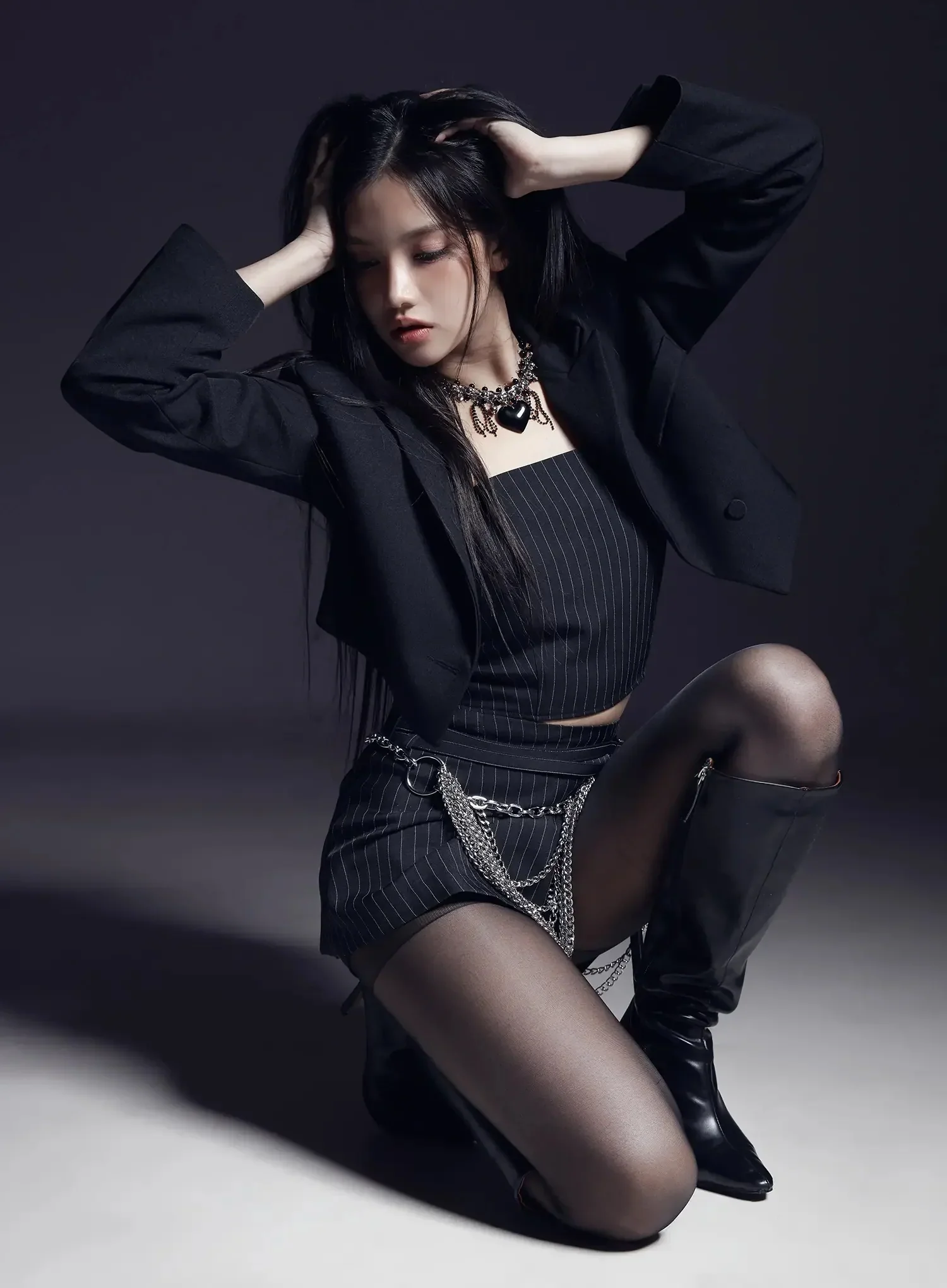 Modern Pinstripe Cropped Blazer IS525