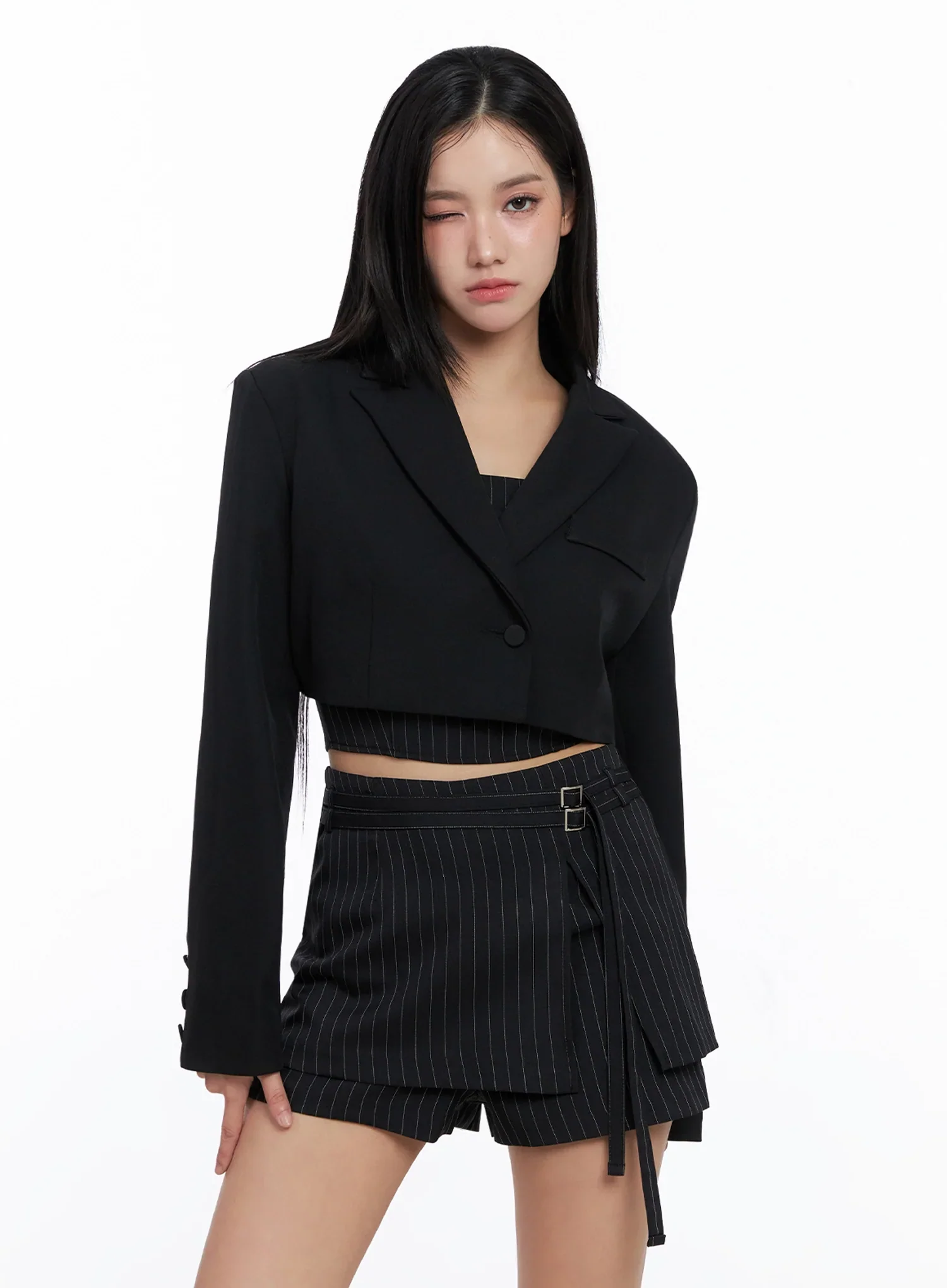 Modern Pinstripe Cropped Blazer IS525 - Image 2