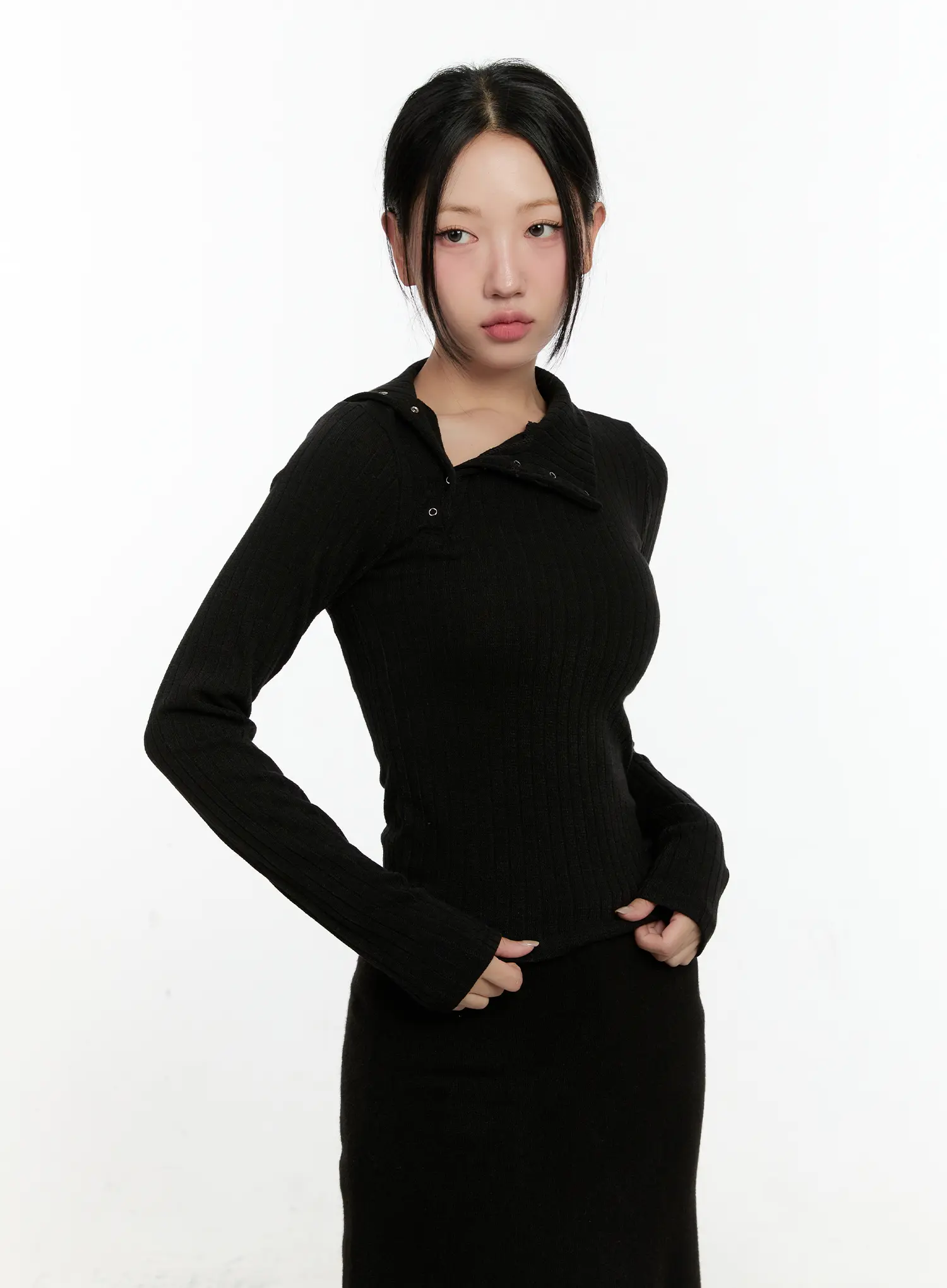 Mono Asymmetric Snap Turtleneck Top CN505 - Image 2