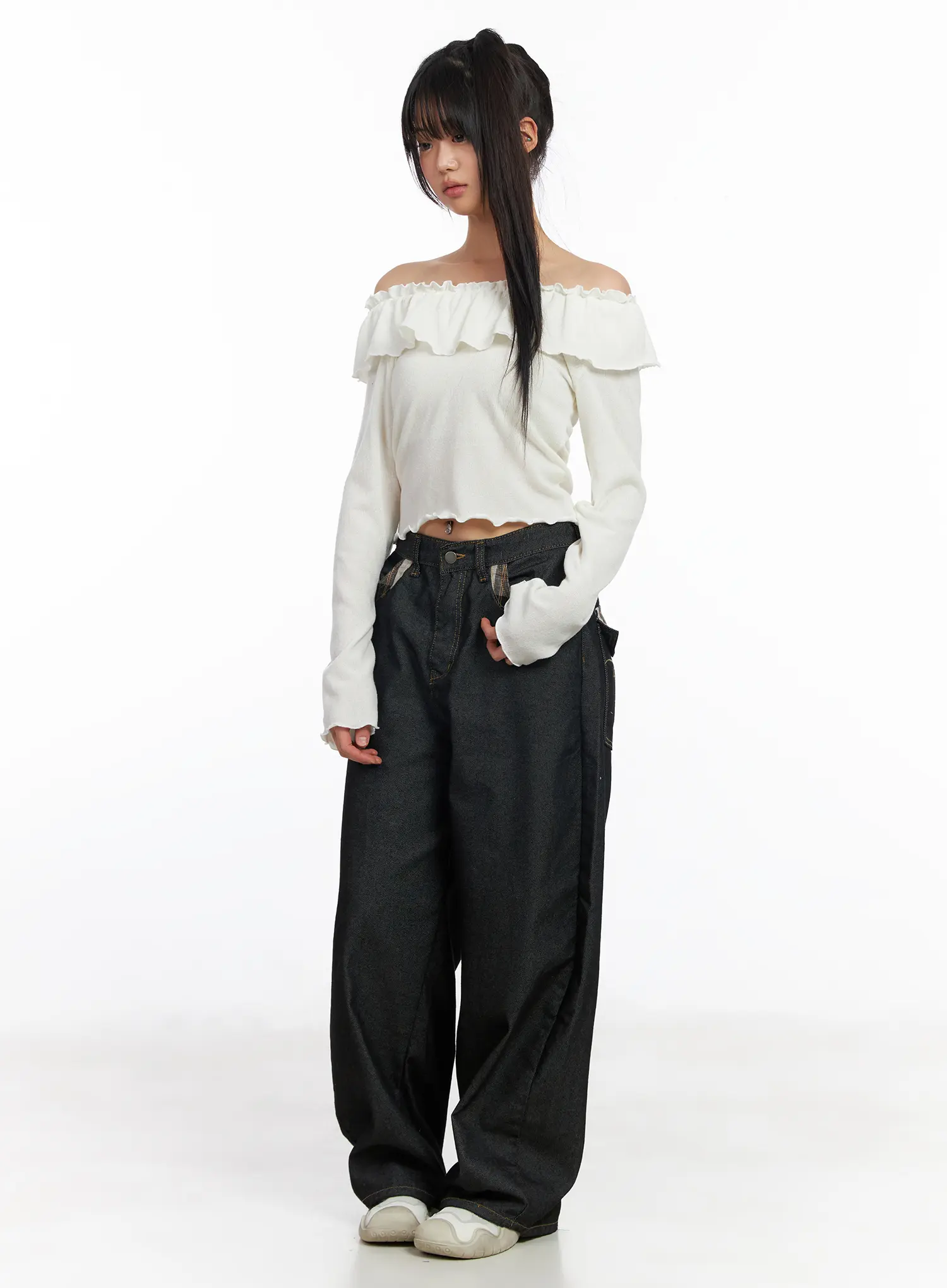 Nora Plaid Accent Wide-Leg Jeans CF506 - Image 7