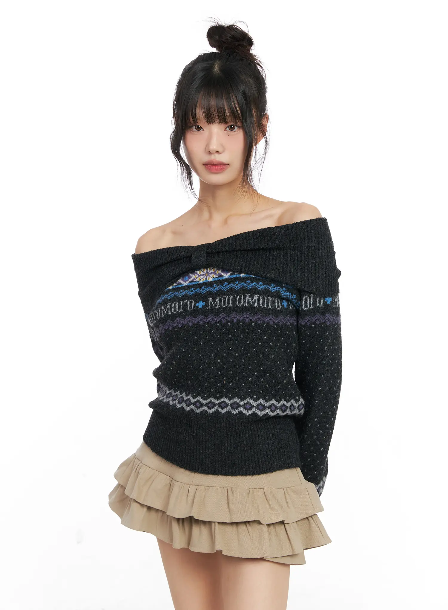 Nordic Off-Shoulder Knit Sweater CN520 - Image 10