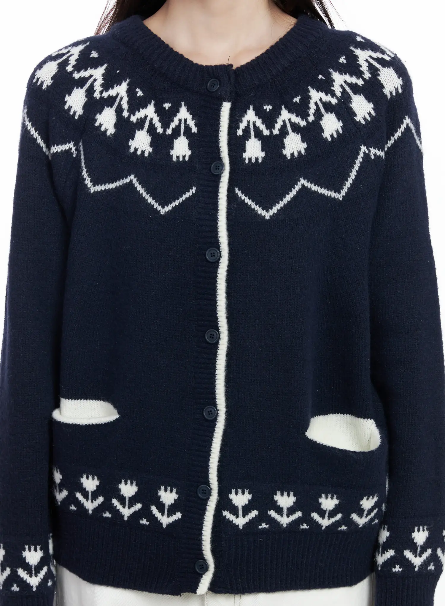 Nordic Pattern Button-Up Knit Cardigan IJ529 - Image 5