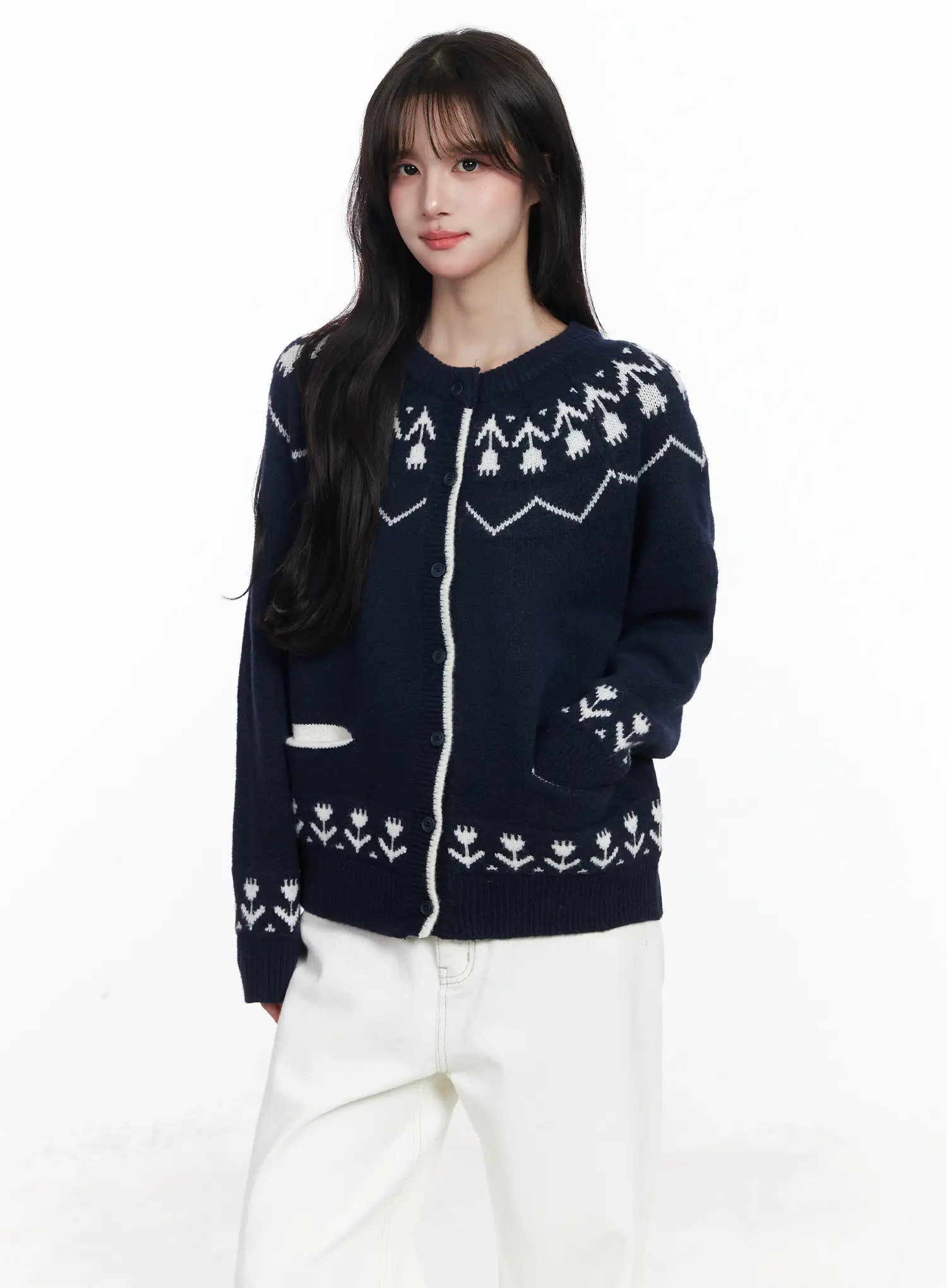 Nordic Pattern Button-Up Knit Cardigan IJ529 - Image 6