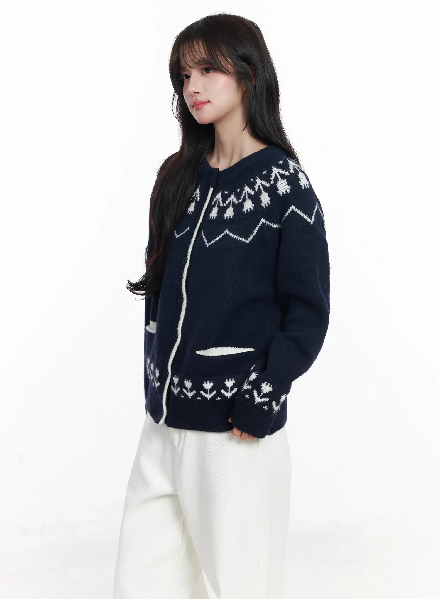 Nordic Pattern Button-Up Knit Cardigan IJ529 - Image 8