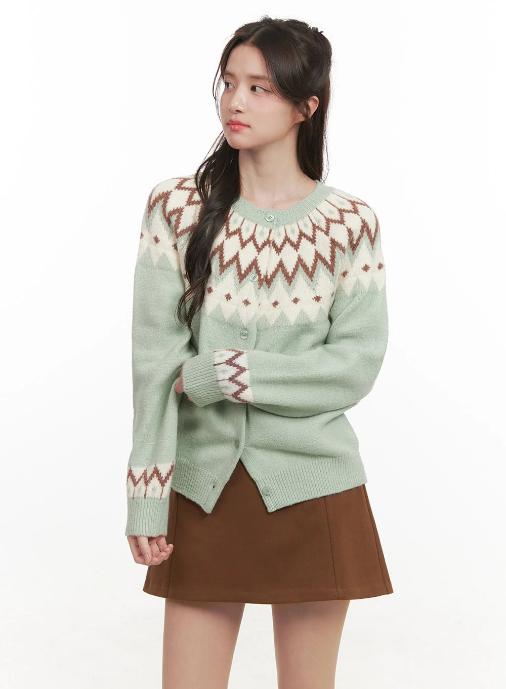 Nordic Print Buttoned Cardigan CJ515 - Image 2
