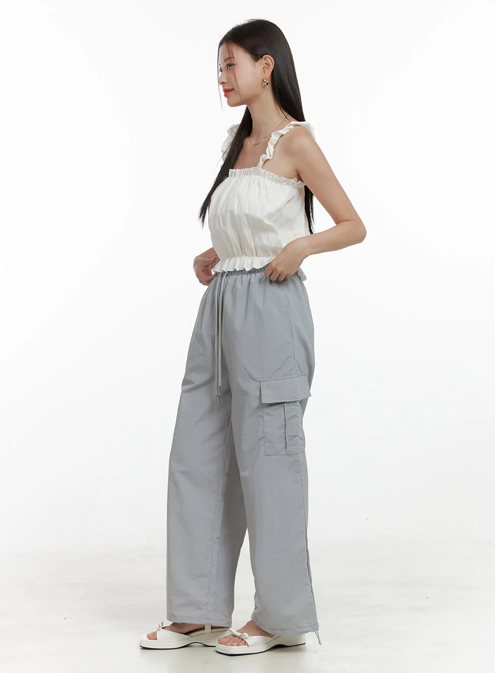 Nylon Cargo Pocket String Pants OL411 - Image 4
