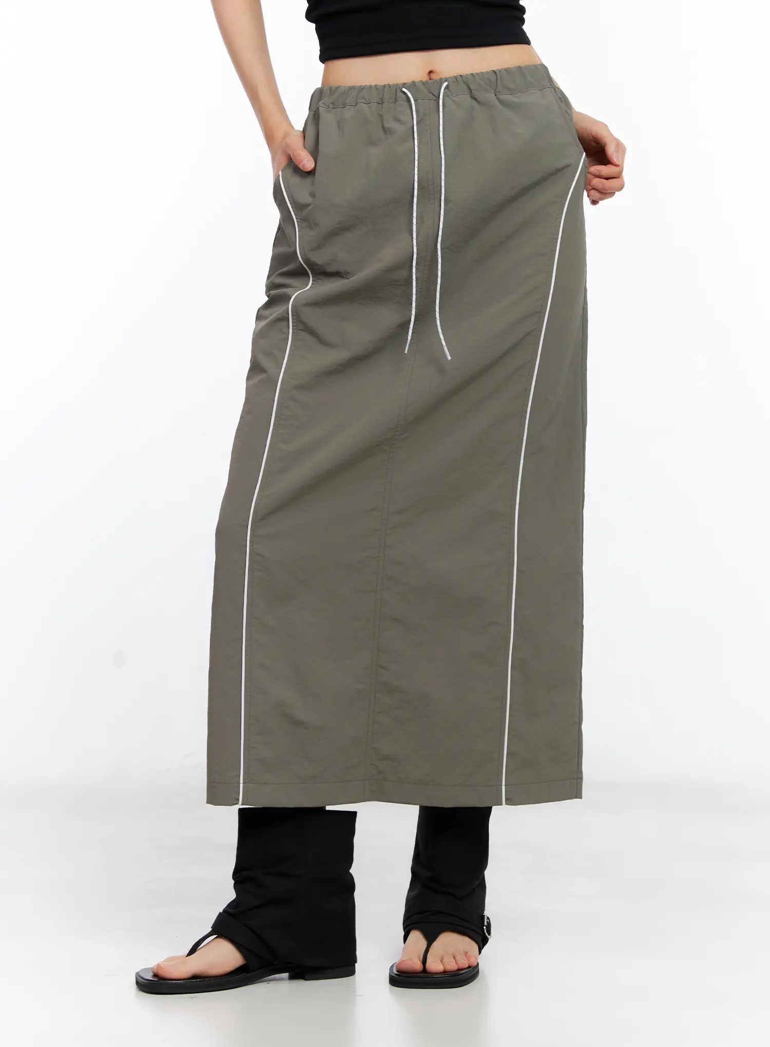 Nylon Drawstring Maxi Skirt CL530 - Image 10