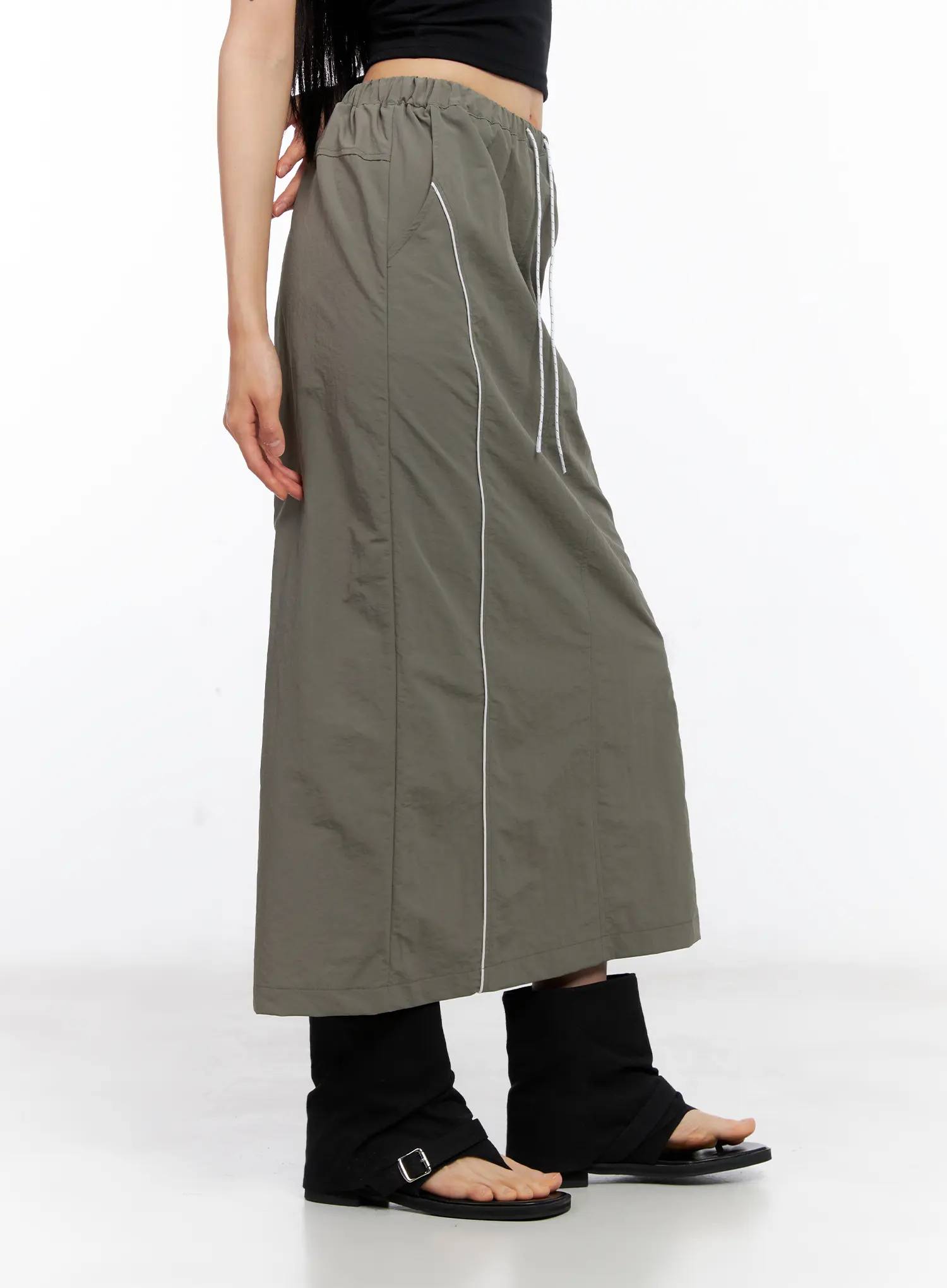 Nylon Drawstring Maxi Skirt CL530 - Image 3