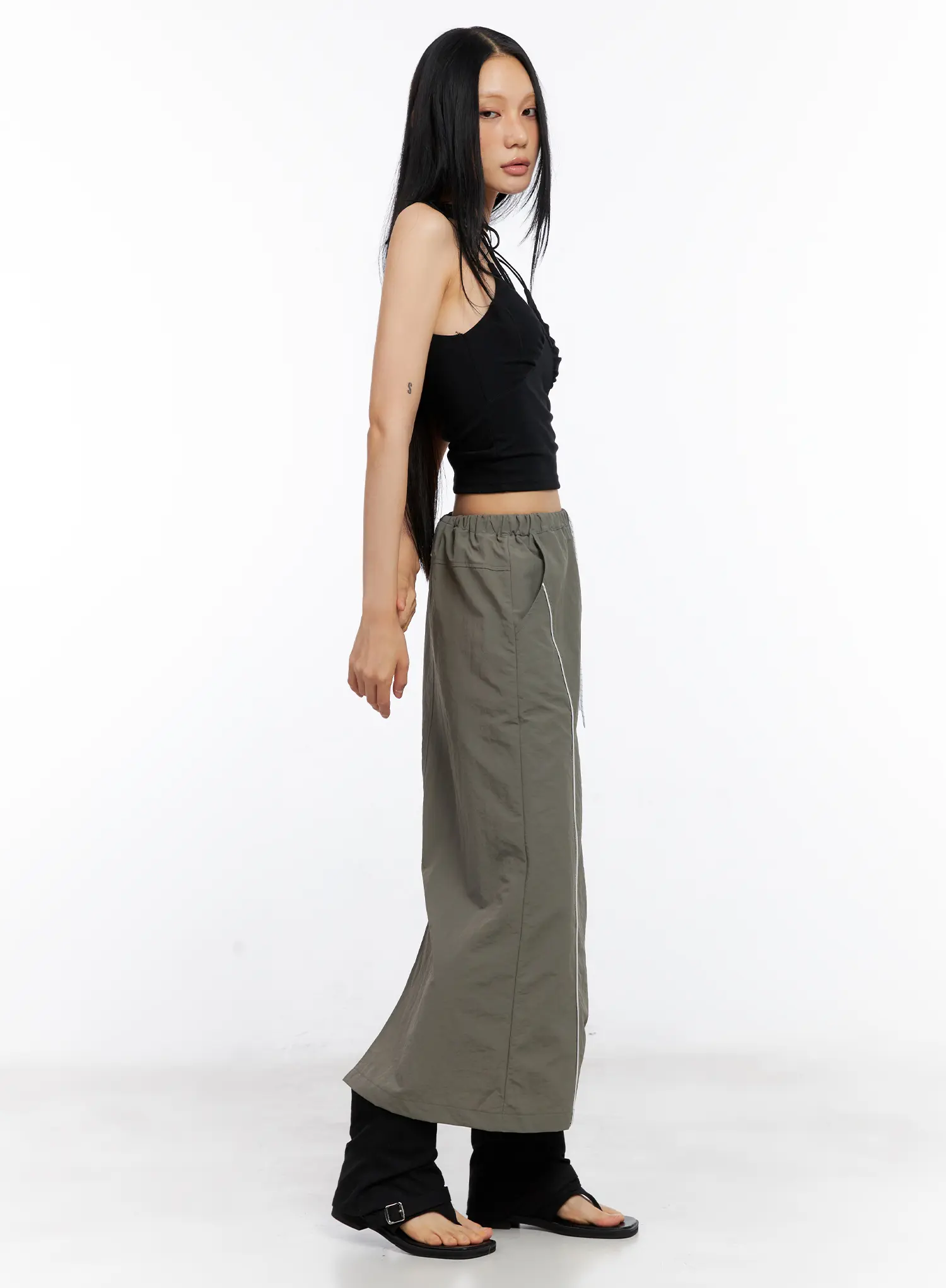 Nylon Drawstring Maxi Skirt CL530 - Image 7