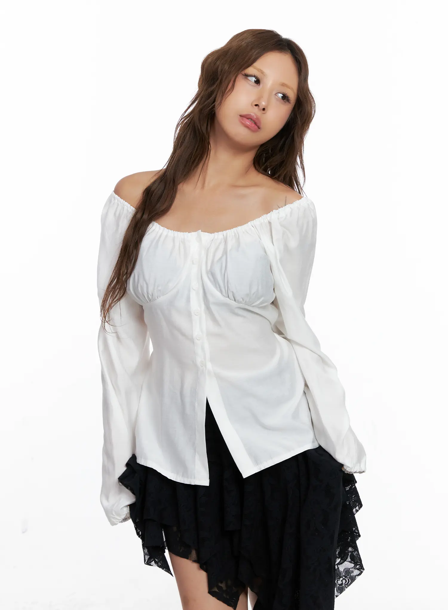 Off-Shoulder Button-Up Blouse CS522 - Image 3