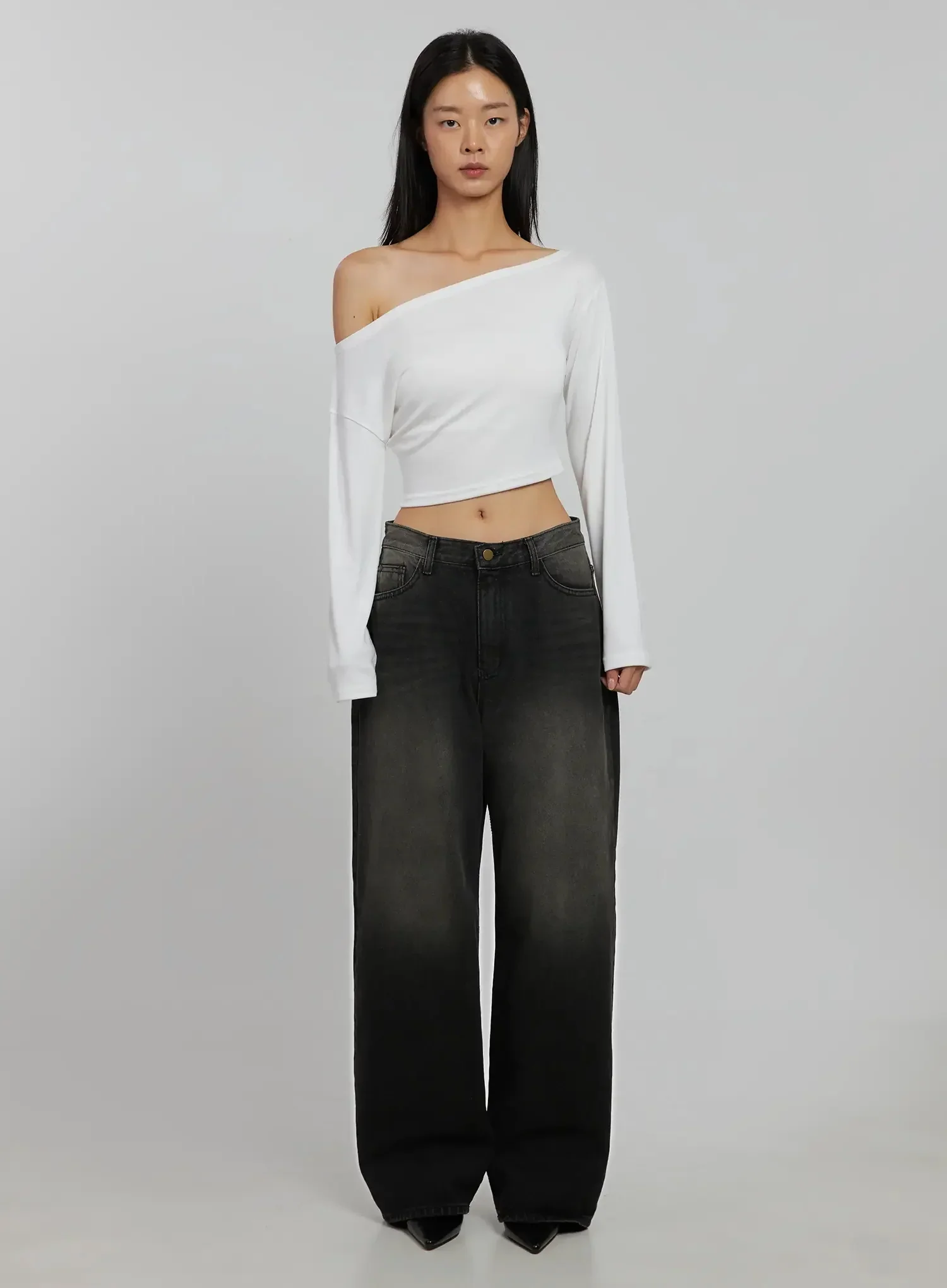 Off-Shoulder Crop Long Sleeve Top IJ509 - Image 4
