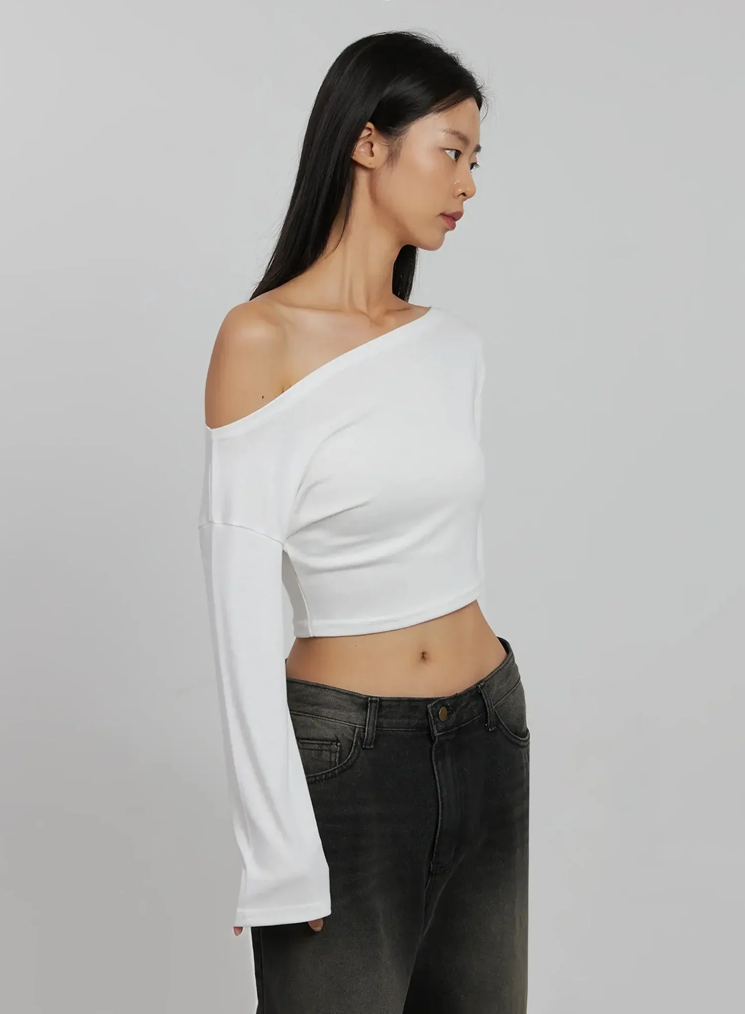 Off-Shoulder Crop Long Sleeve Top IJ509 - Image 9