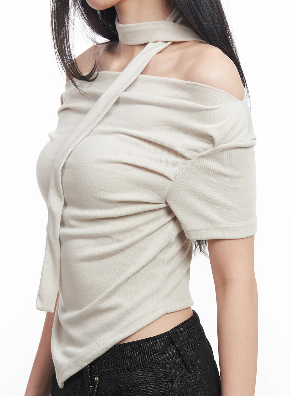 Off-Shoulder Crop Tee & Scarf Set IY516 - Image 3