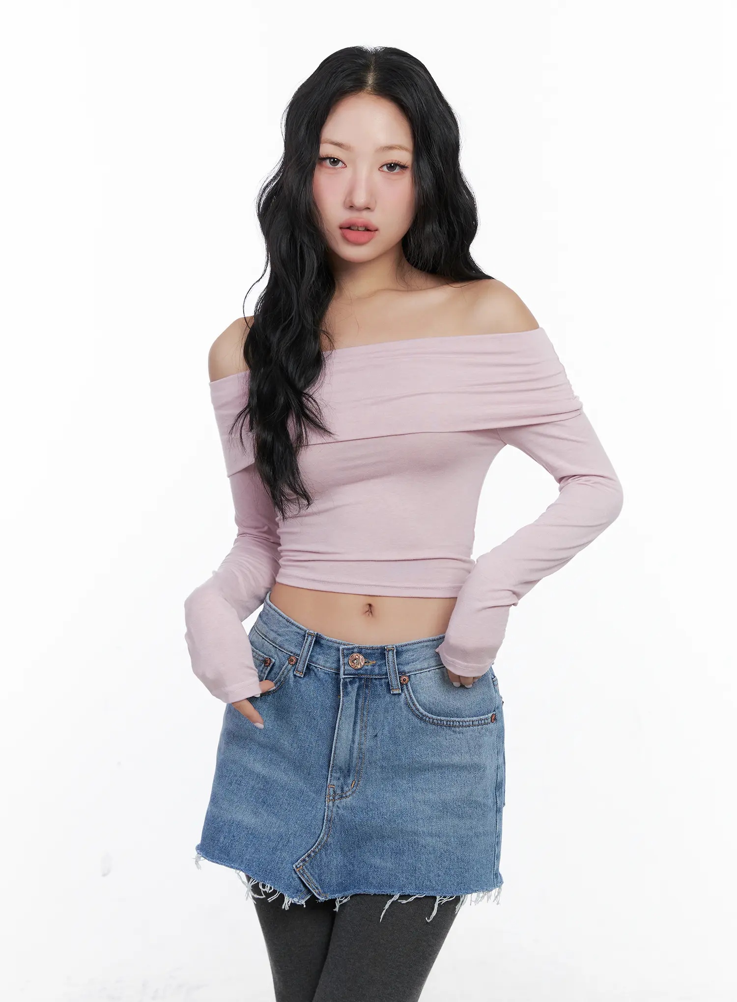 Off-Shoulder Cropped Long Sleeve Top CN514 - Image 7