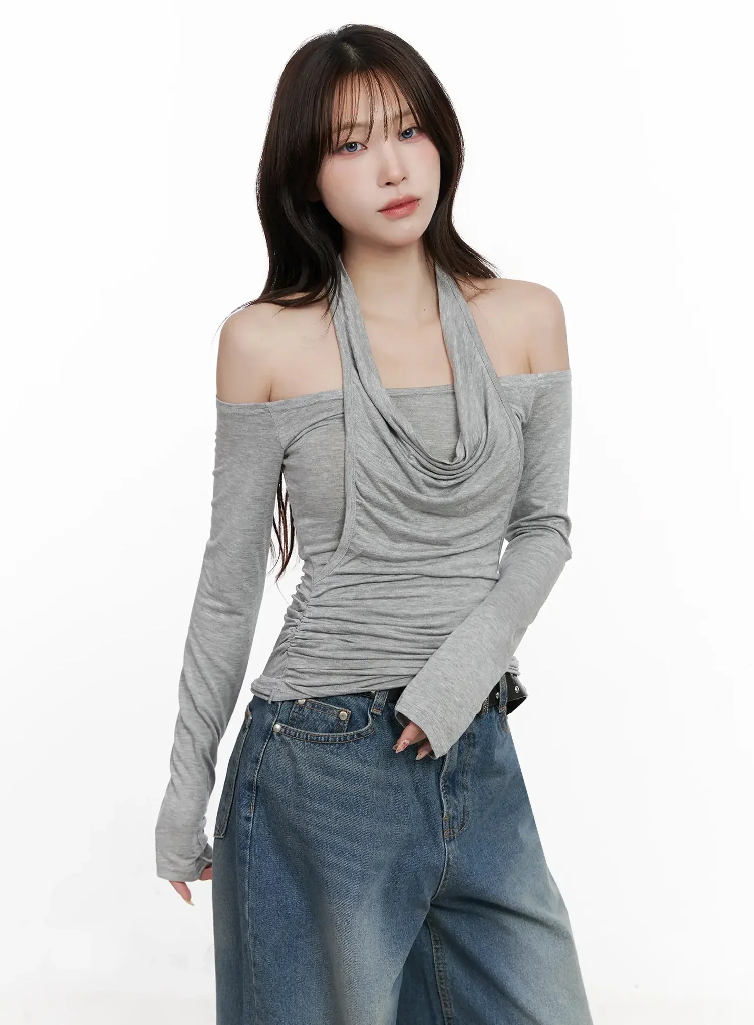 Off-Shoulder Draped Halter Top IN525 - Image 11