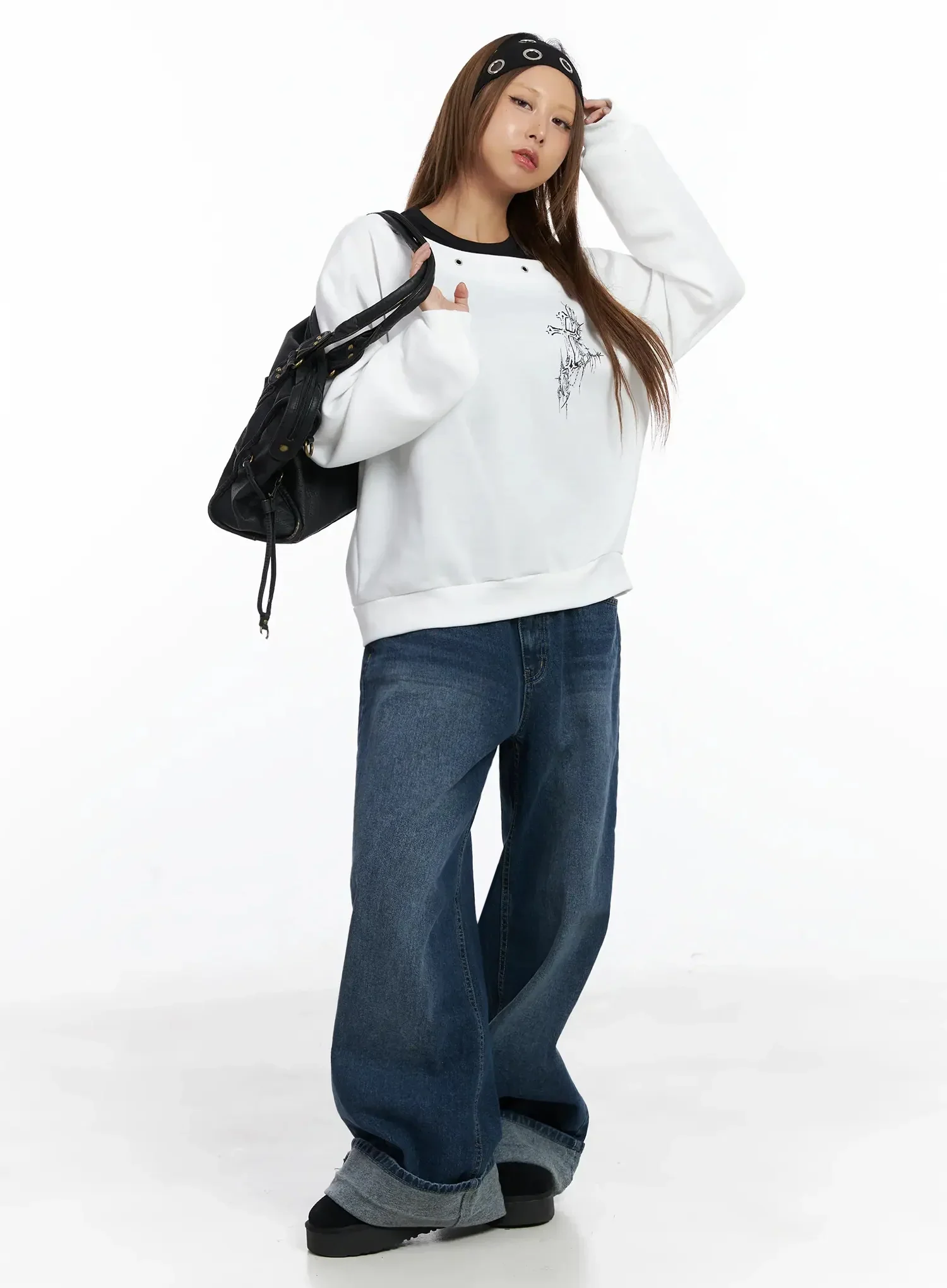 Off-Shoulder Eyelet Graphic Sweater IN528 - Image 9