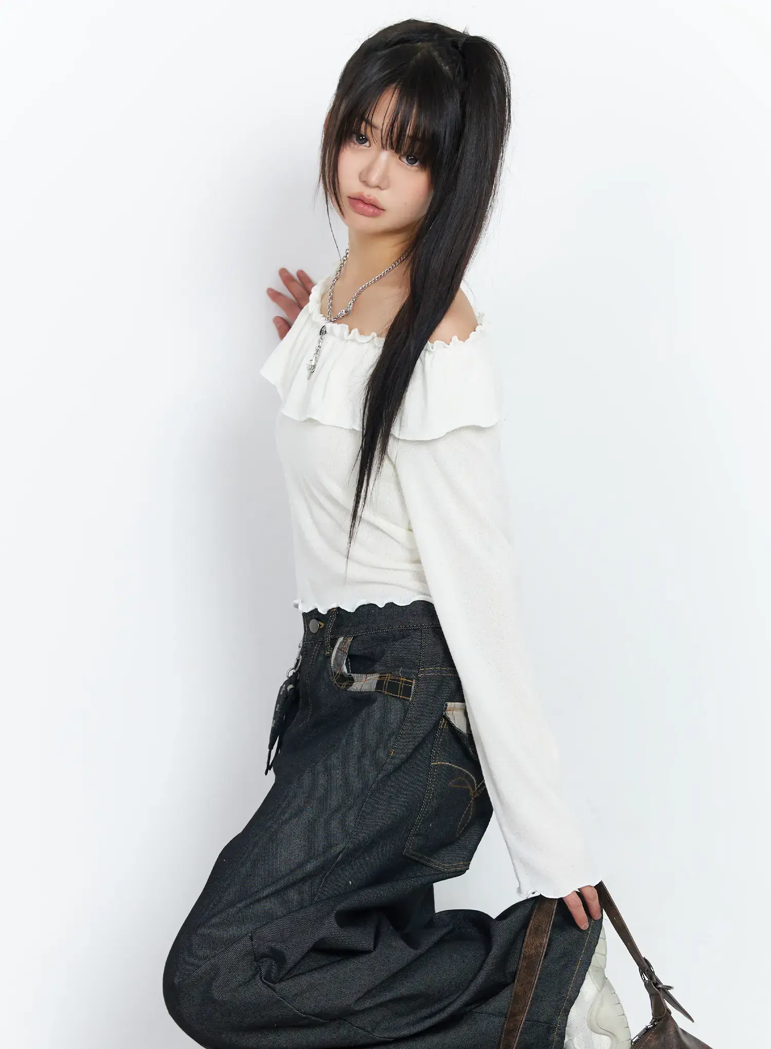 Off-Shoulder Frill Long Sleeve Top CF506 - Image 14
