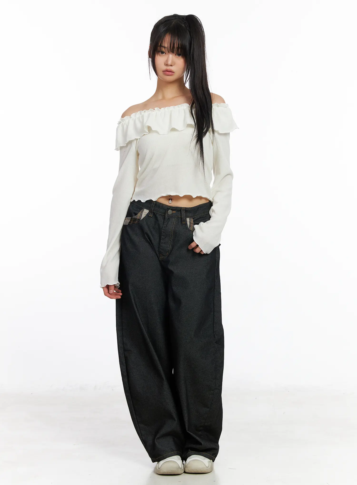 Off-Shoulder Frill Long Sleeve Top CF506 - Image 18
