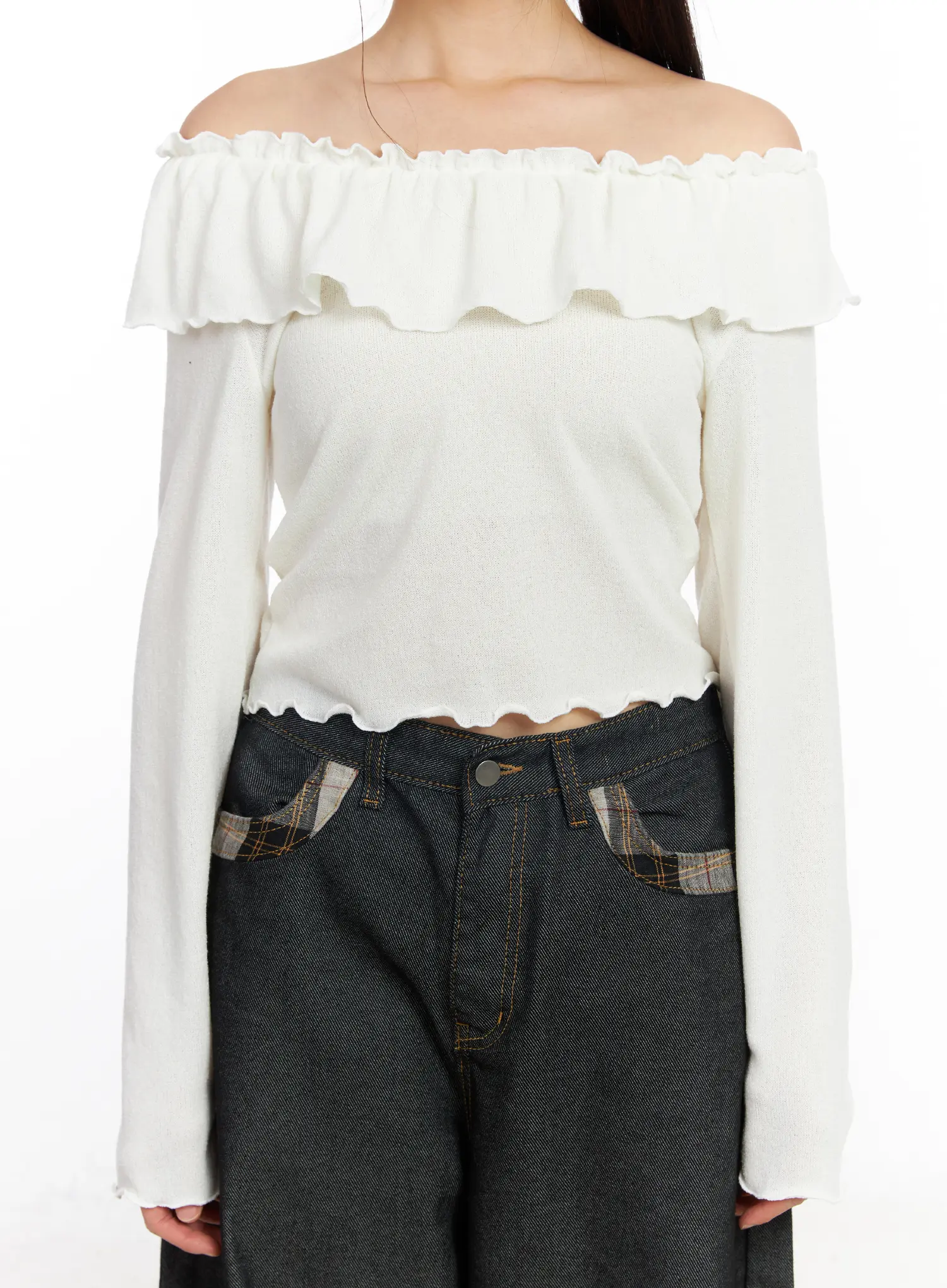Off-Shoulder Frill Long Sleeve Top CF506 - Image 5