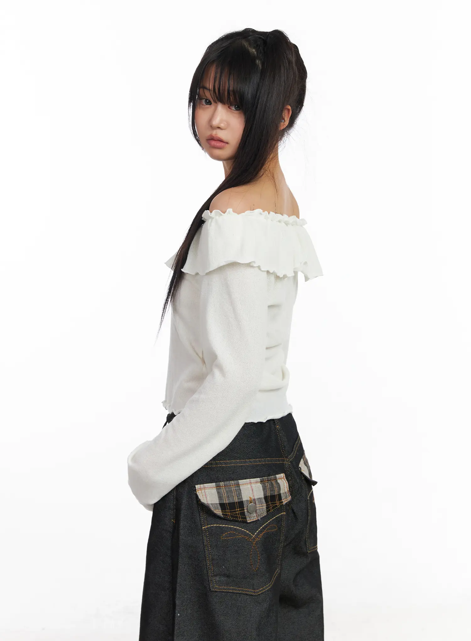 Off-Shoulder Frill Long Sleeve Top CF506 - Image 8