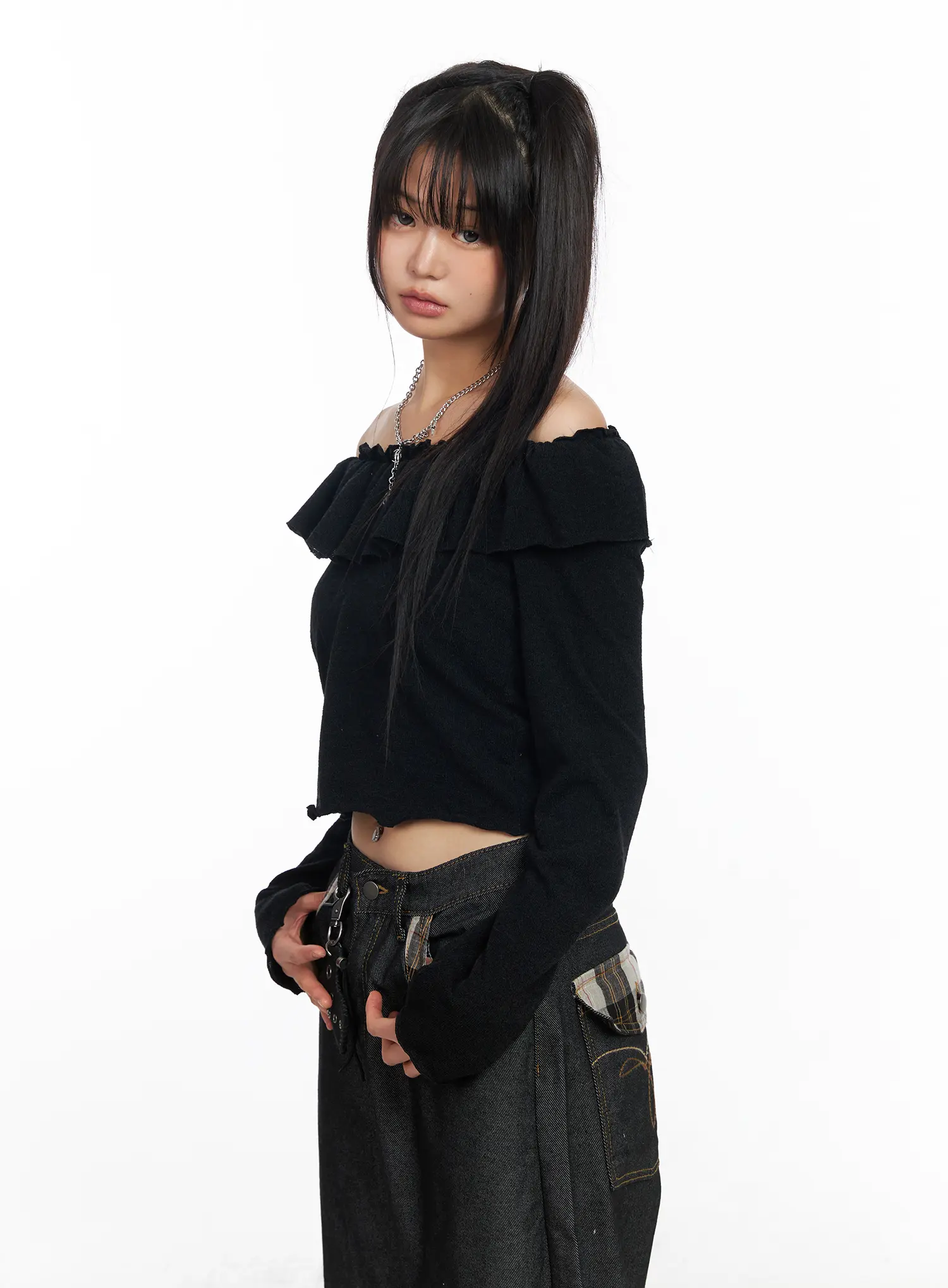 Off-Shoulder Frill Long Sleeve Top CF506 - Image 9