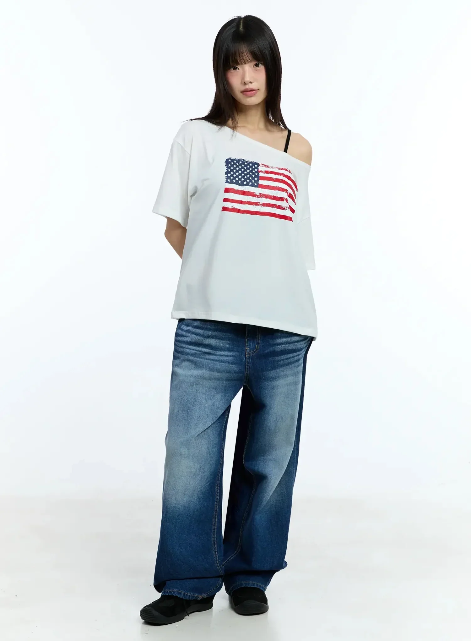 Off-Shoulder Graphic Print Tee IU525 - Image 12