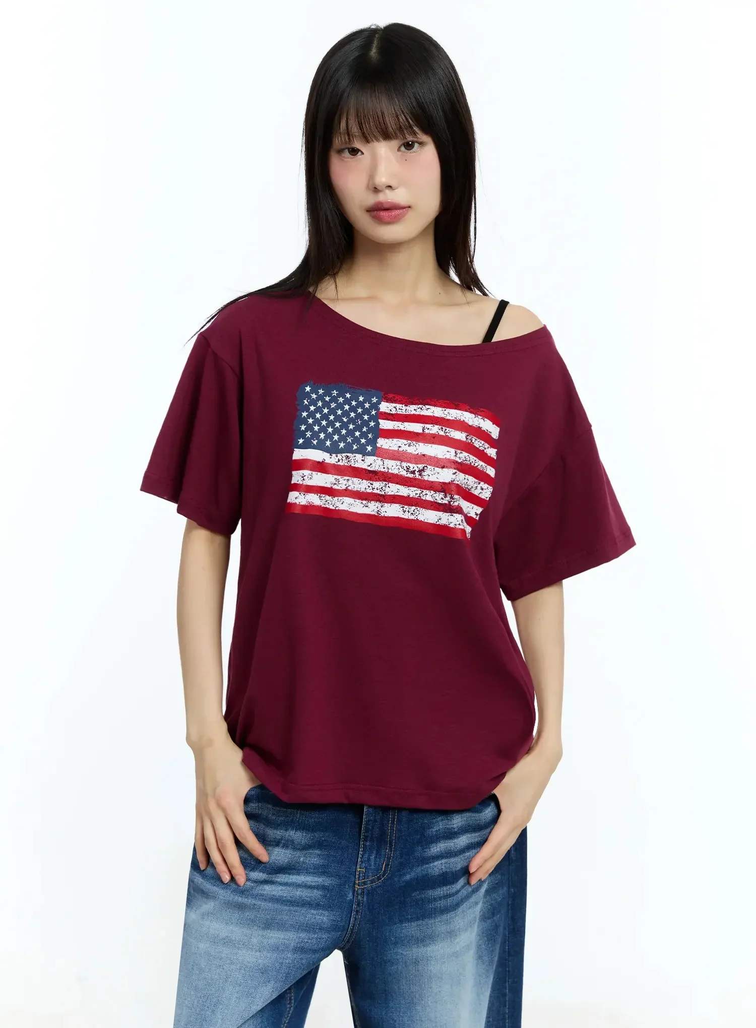 Off-Shoulder Graphic Print Tee IU525 - Image 16