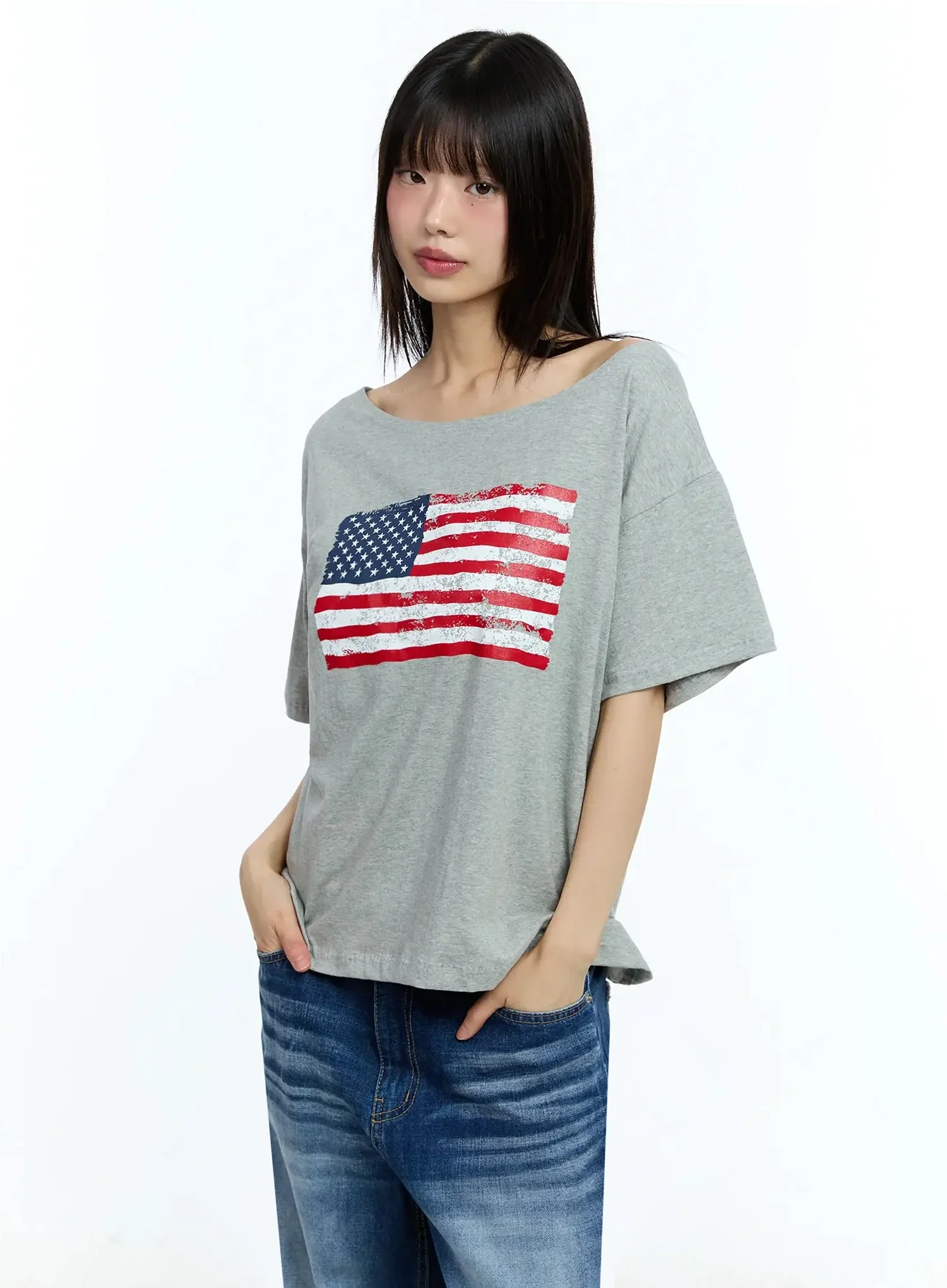 Off-Shoulder Graphic Print Tee IU525 - Image 17