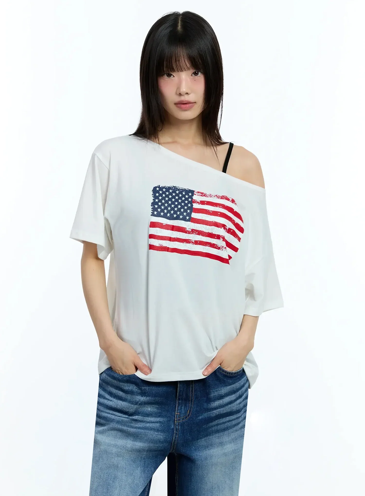 Off-Shoulder Graphic Print Tee IU525 - Image 8